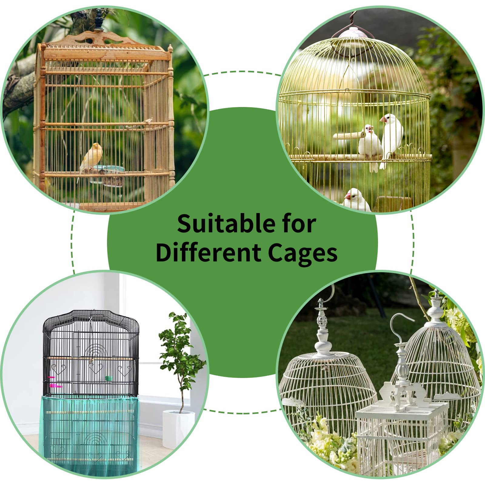 Daoeny 2Pcs Universal Bird Cage Cover, Adjustable Seed Feather Catcher, Soft Airy Nylon Mesh Parrot Net, Birdcage Cover Skirt Sheer Guard For Round Square Cages (Green+ Blue)