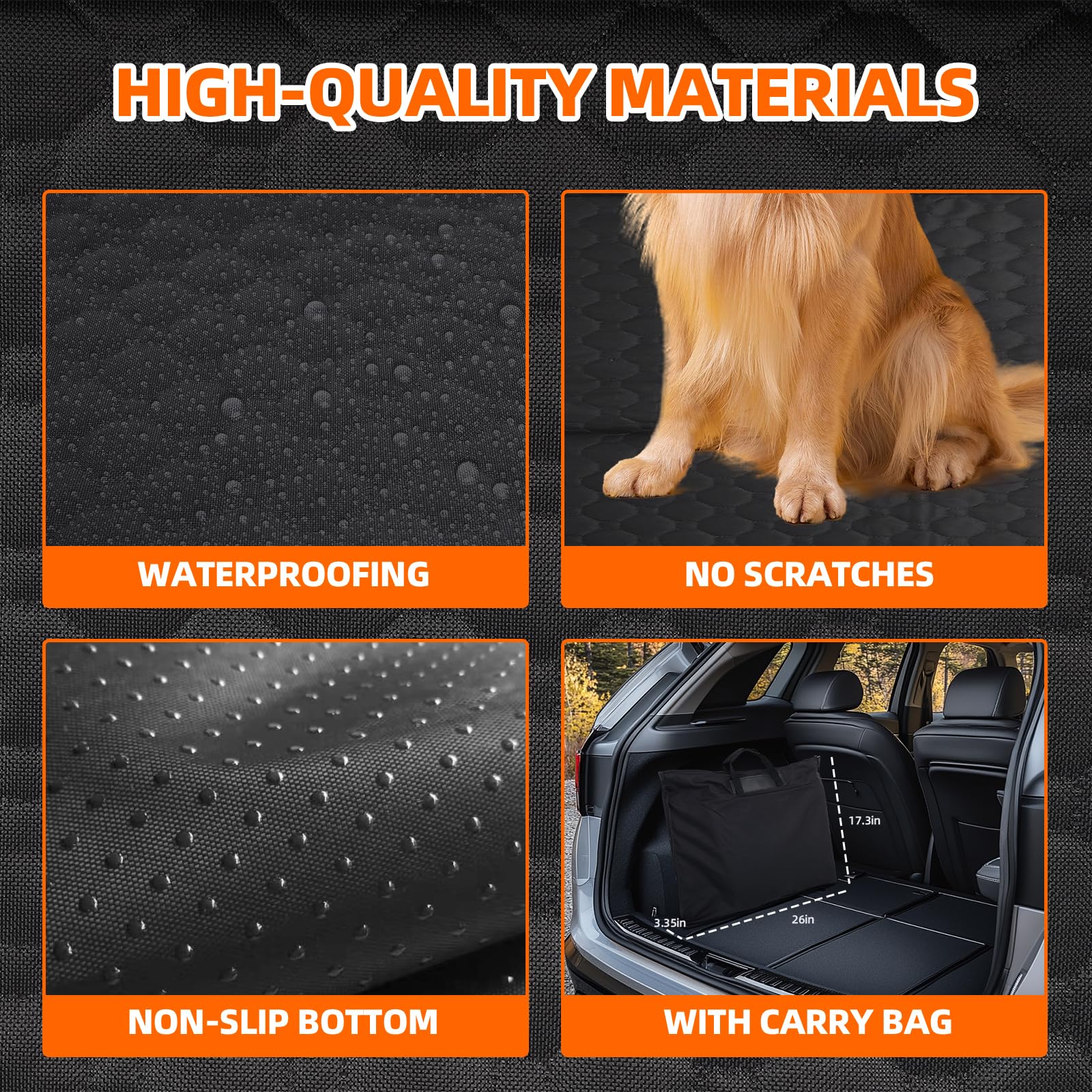 Fahkns Dog Car Seat Cover With Hard Bottom-Detachable,Back Seat Extender For Dogs 600D Heavy Duty Scratch Waterproof With Mesh W