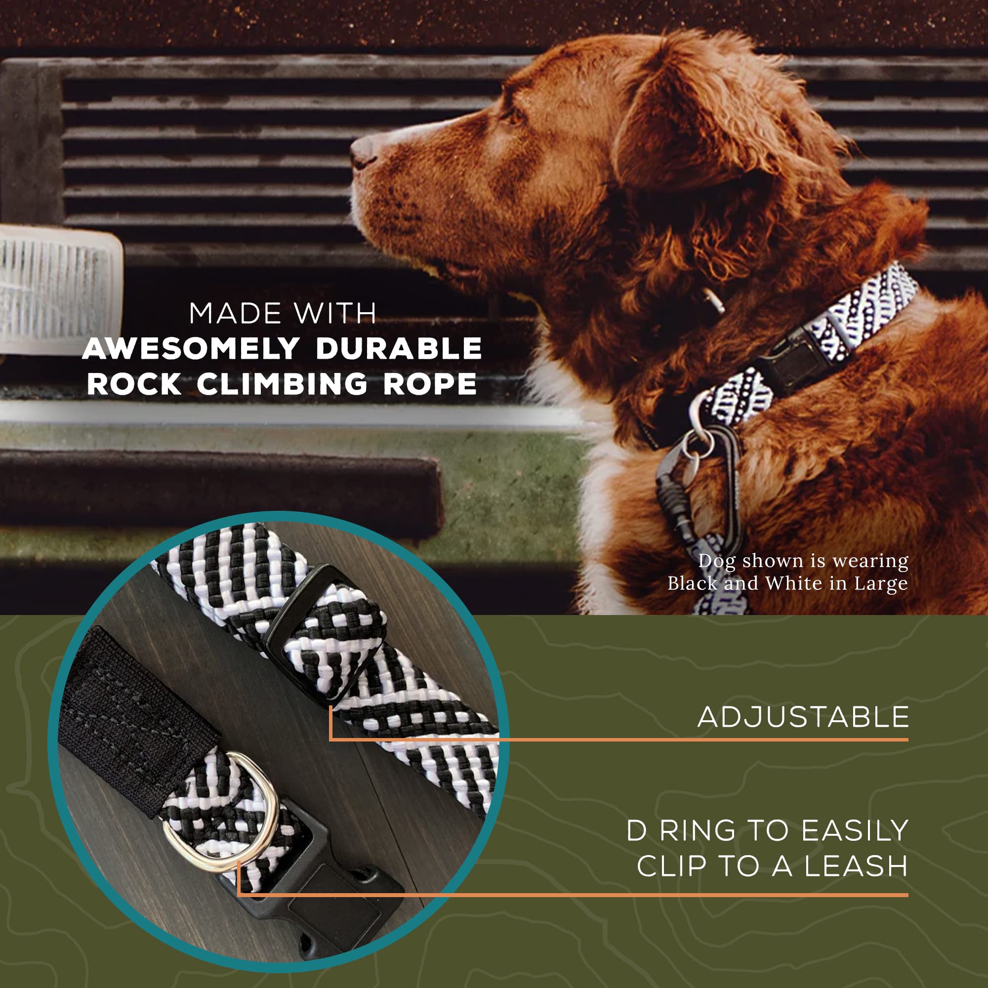 Wilderdog Climbing Rope Dog Collar Black/White Sm