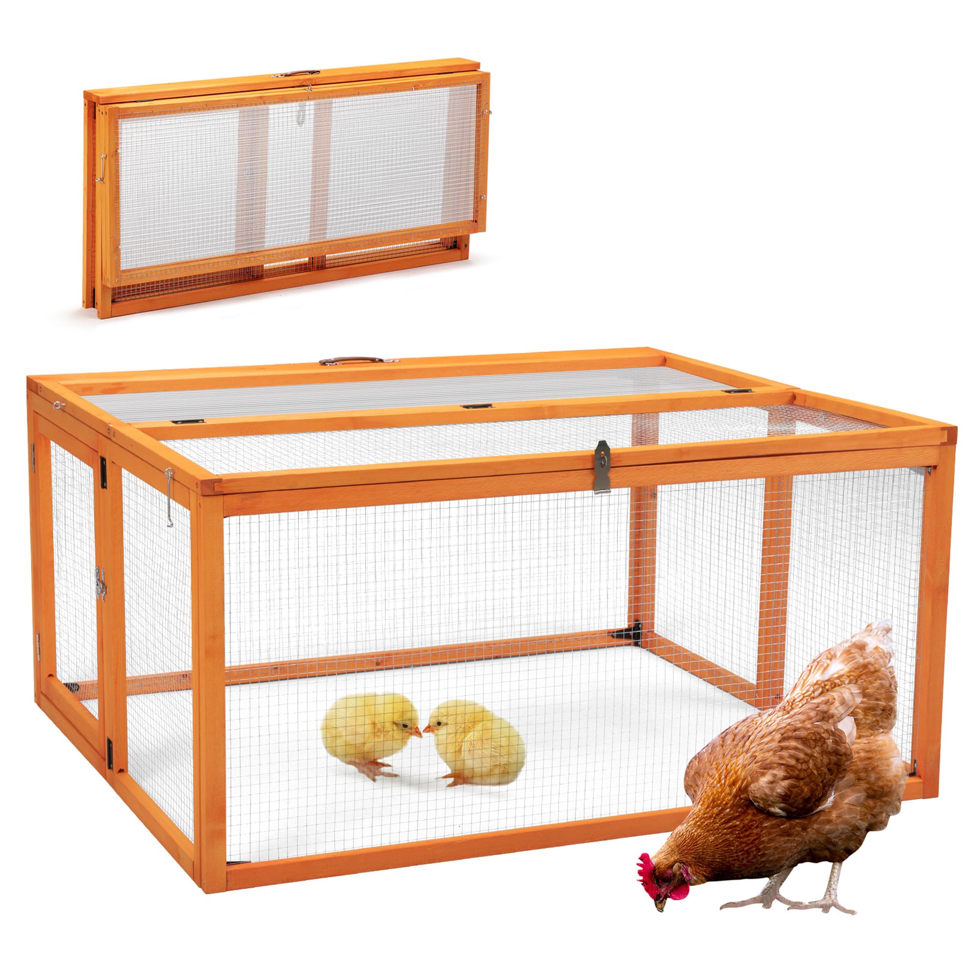 COZIWOW Portable Chicken Coop with UV-Proof Panel, 4X Garden Stakes, Wooden Rabbit Hutch, Chicken Brooder Indoor, Outdoor Foldin