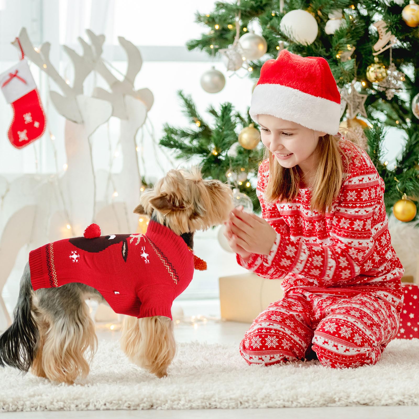 Axiijgl Cute Reindeer Dog Sweater For Small Dogs - Turtleneck Cat Christmas Outfit