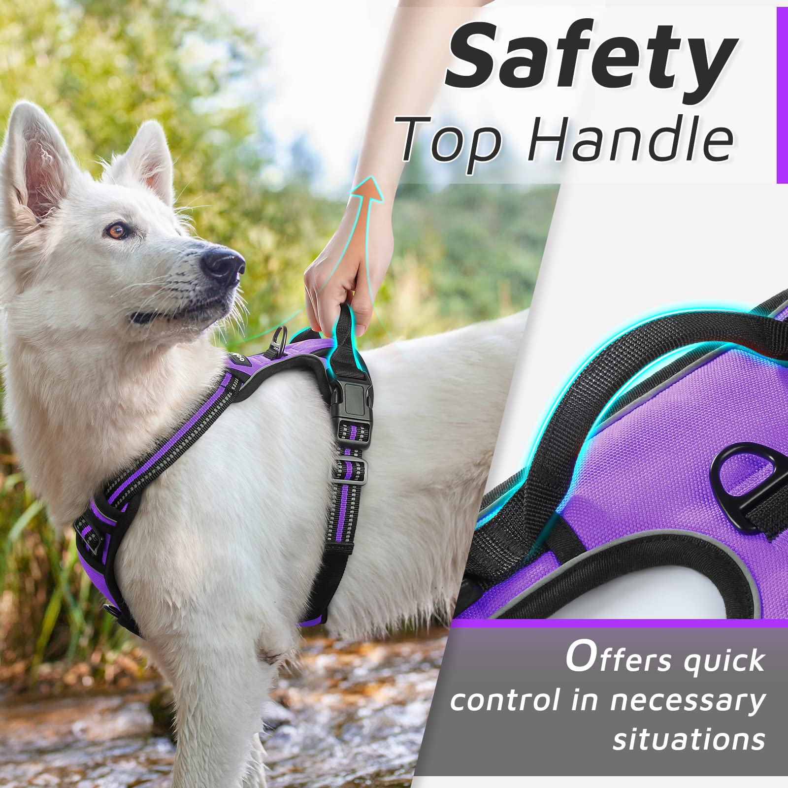 Eagloo Dog Harness Small Sized Dog, No Pull Service Vest With Reflective Strips And Control Handle, Adjustable And Comfortable For Easy Walking, No Choke Pet Harness With 2 Metal Rings, Purple, S