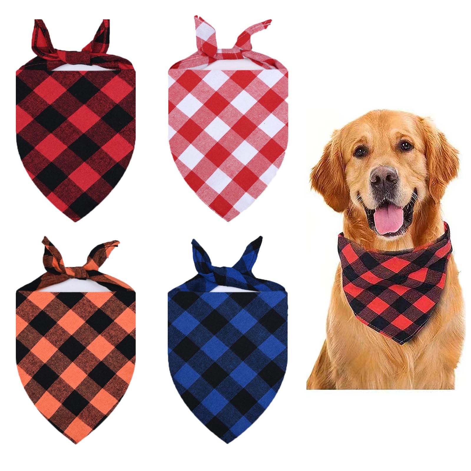 4pcs Dog Bandana Pet Scarf Saliva Triangle Bibs Handkerchief Christmas Classic Plaid Pet Costume Accessories Decoration for Smal