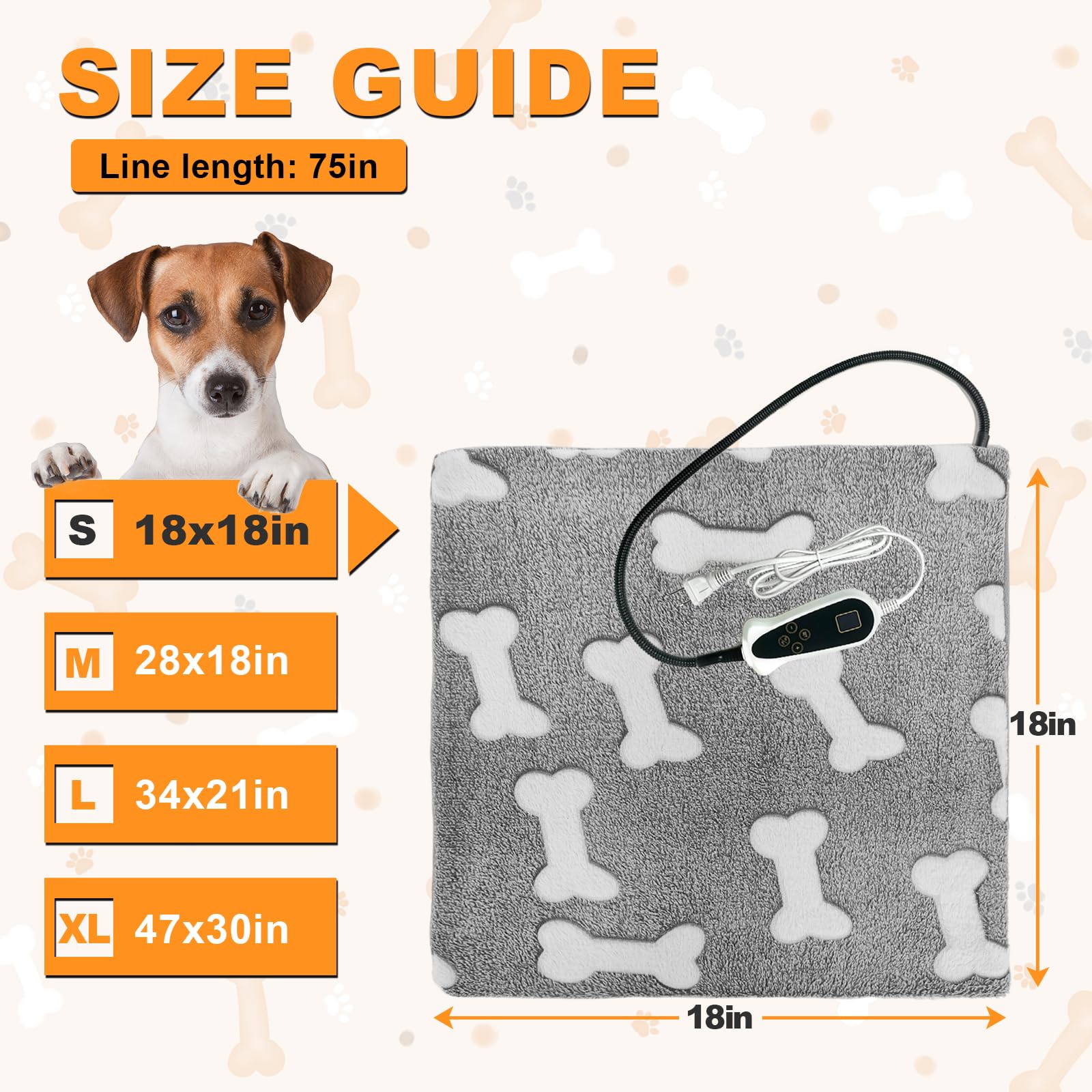 Bestio Pet Heating Pad, 18 X 18 In Heated Cat Bed Adjustable Thermostat + Normally On Function With Metal Protective Tubing And