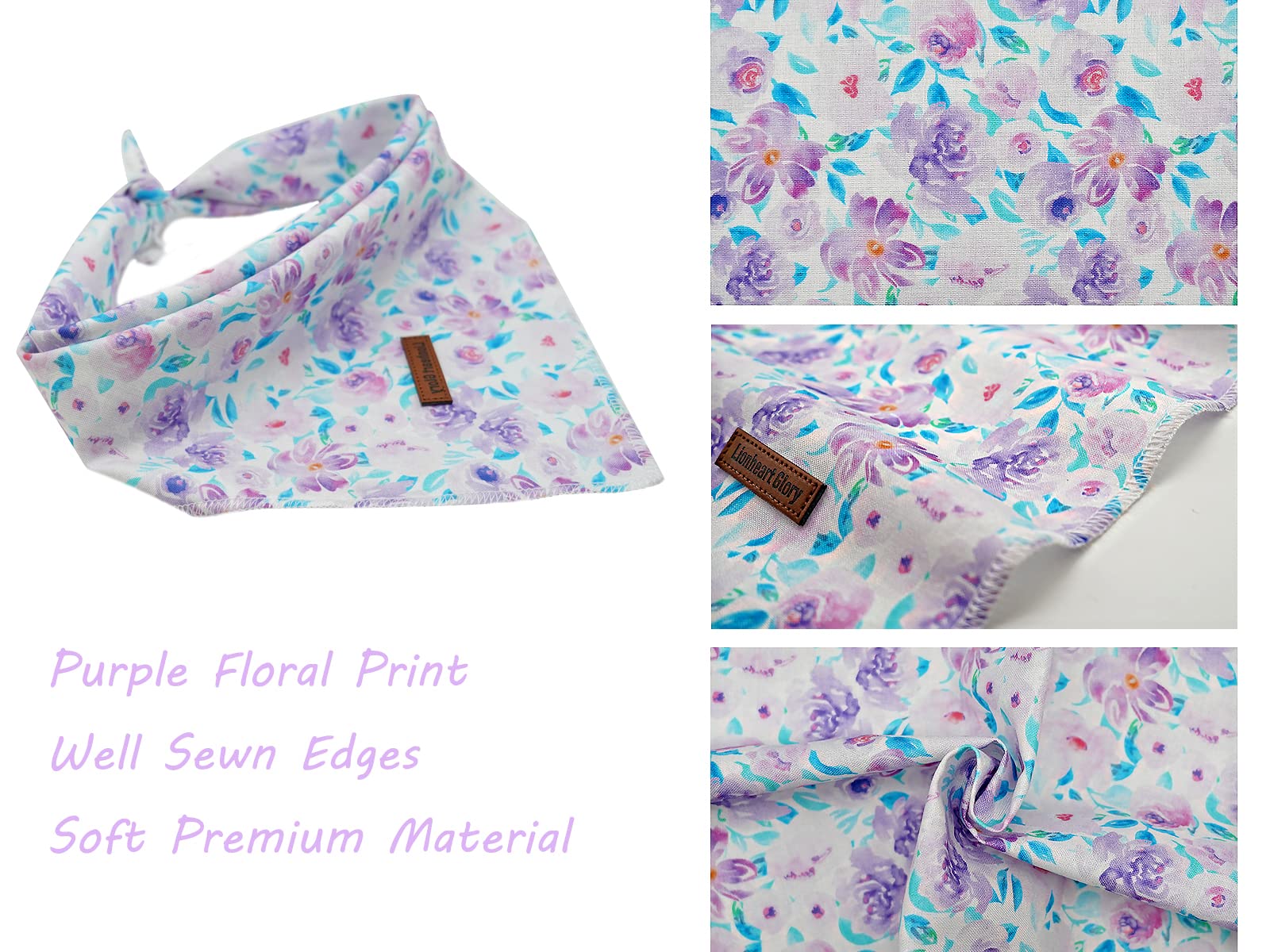 Lionheart Glory Floral Print Dog Bandana 1 Pack Washable Soft Dog Scarf, Square Adjustable Girl Dog Bandanas For Medium Large Do