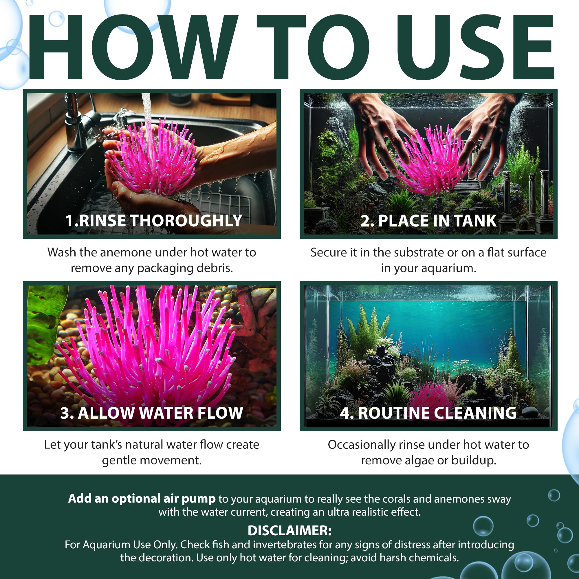 Sporn Sea Anemone Fish Tank Decor Pink, Aquasape Your Fish Tank Decorations With Vibrant Aquarium Decorations, 100% Safe Material, Made In Usa