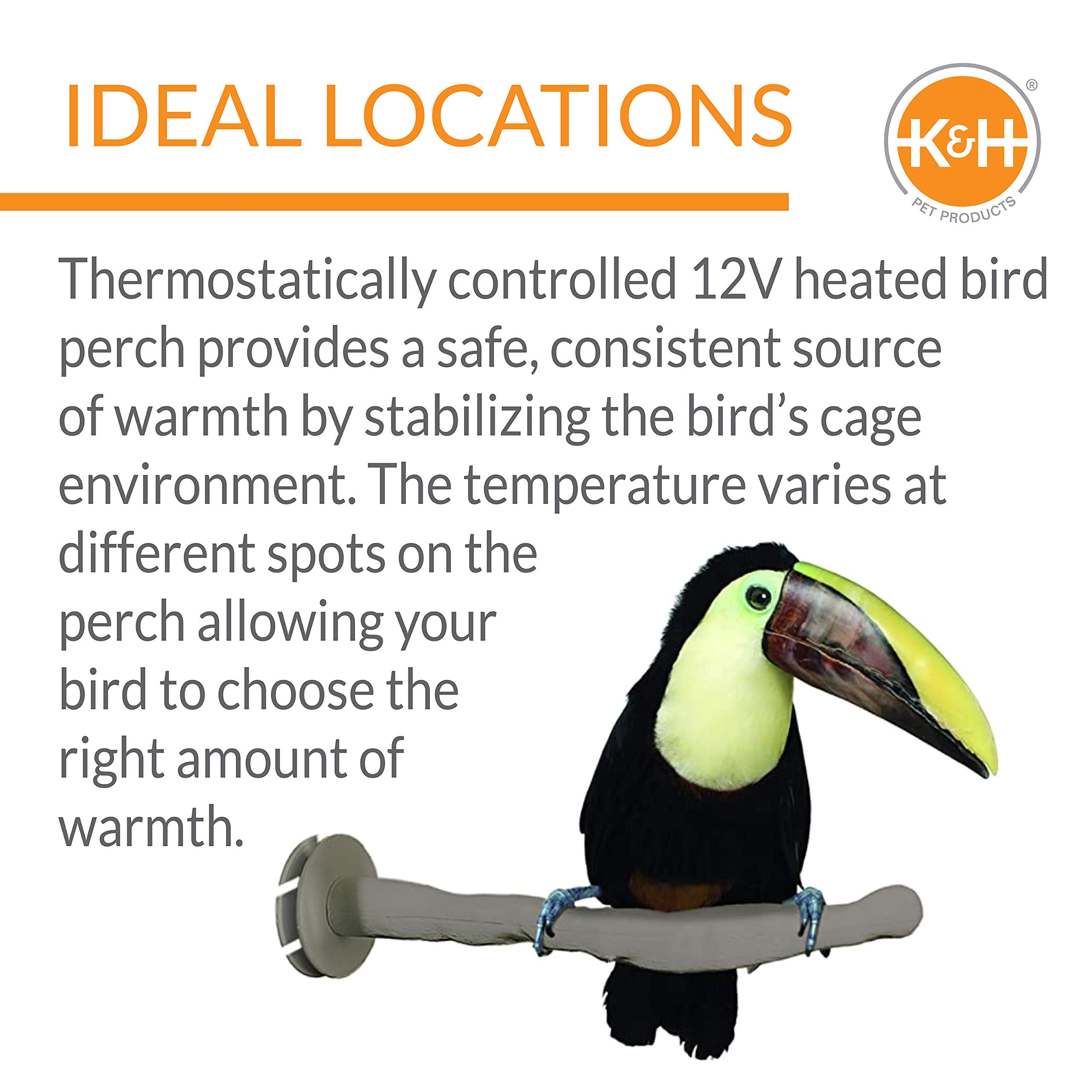 K&H Pet Products Thermo-Perch Heated Bird Perch Gray Large 2 X 14.5 Inches