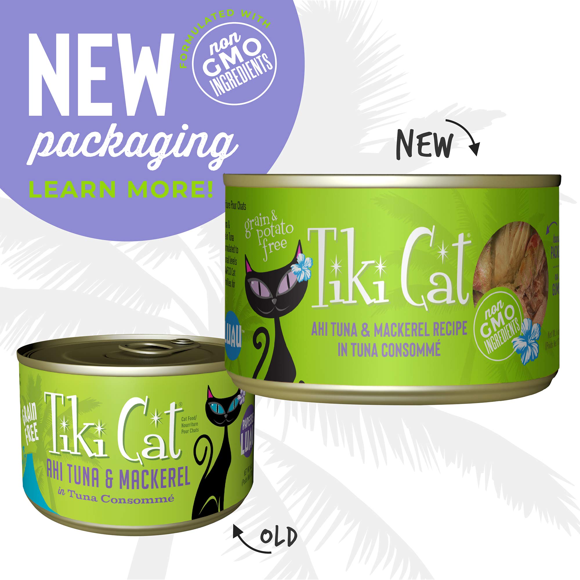 Tiki Cat Luau Shredded Meat, Ahi Tuna & Mackerel Recipe in Tuna Consumme, Grain-Free Balanced Nutrition Wet Canned Cat Food, For