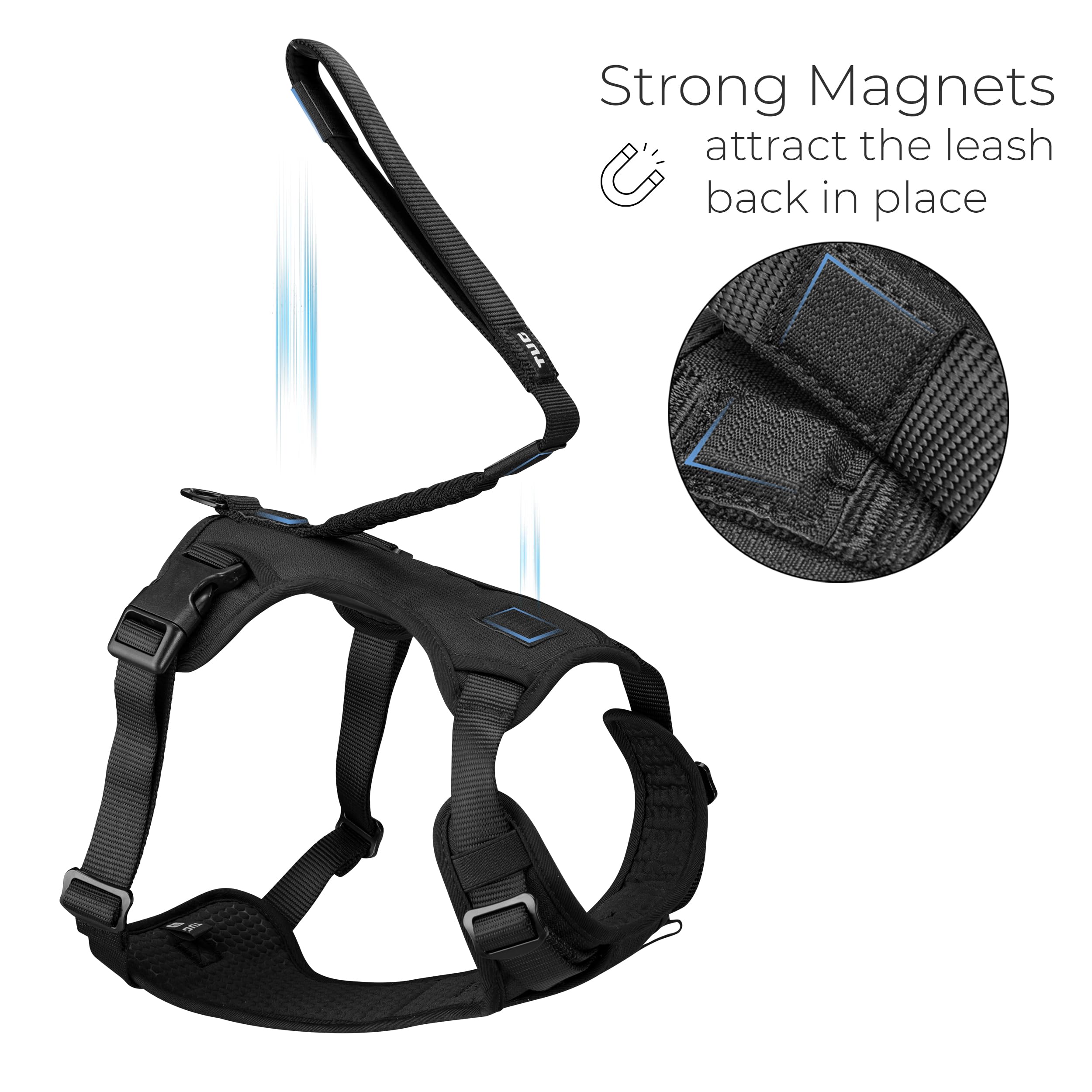 Tug Grab Dog Harness | Integrated Traffic Leash Magnetically Attached For Quick Control (Xl/Black)