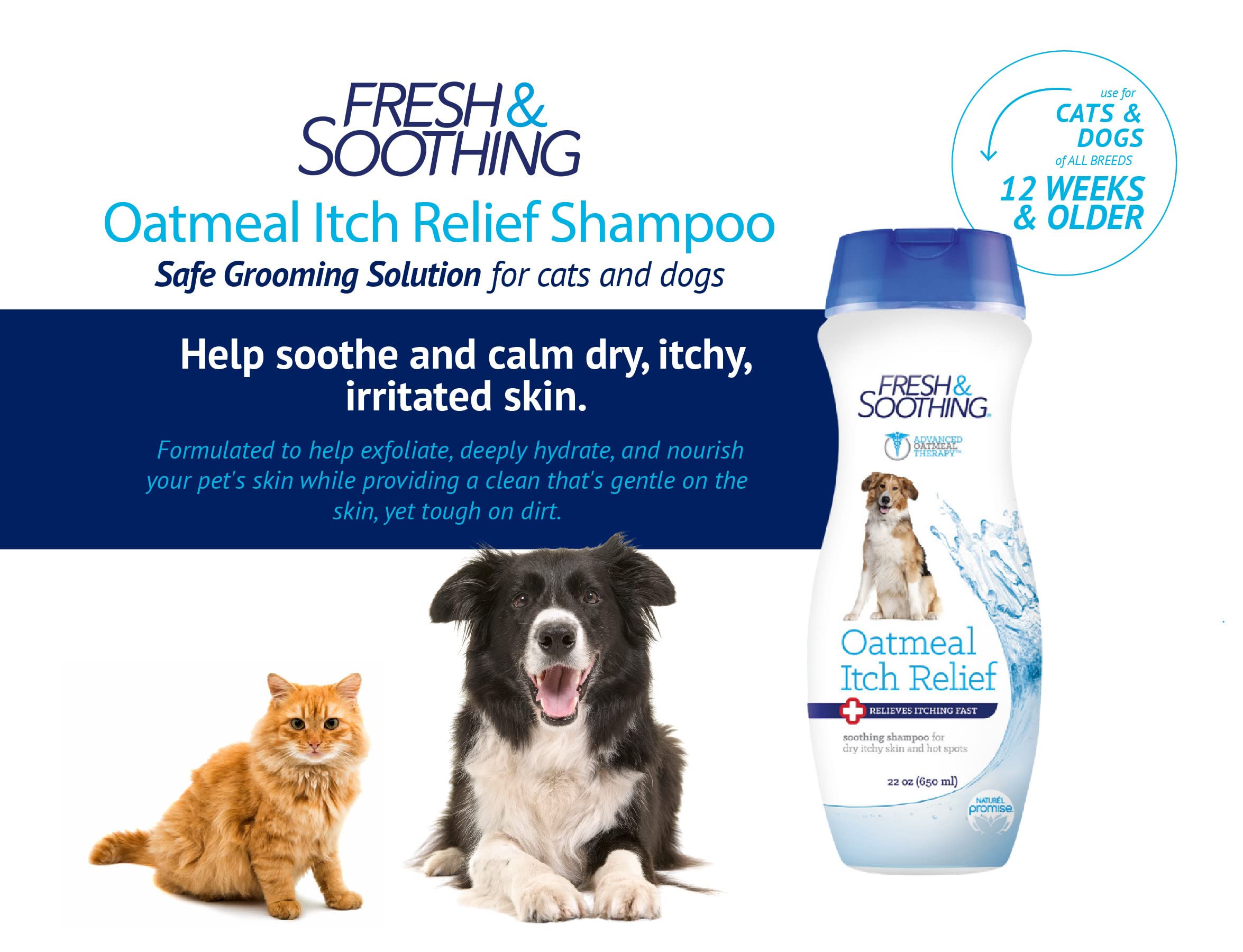 Naturel Promise Fresh & Soothing Oatmeal Itch Relief Shampoo For Pets, 22Oz - Fast Acting Oatmeal Shampoo For Dogs And Cats To Relieve Itchy Skin - Soap, Dye, & Paraben Free - Made In The Usa