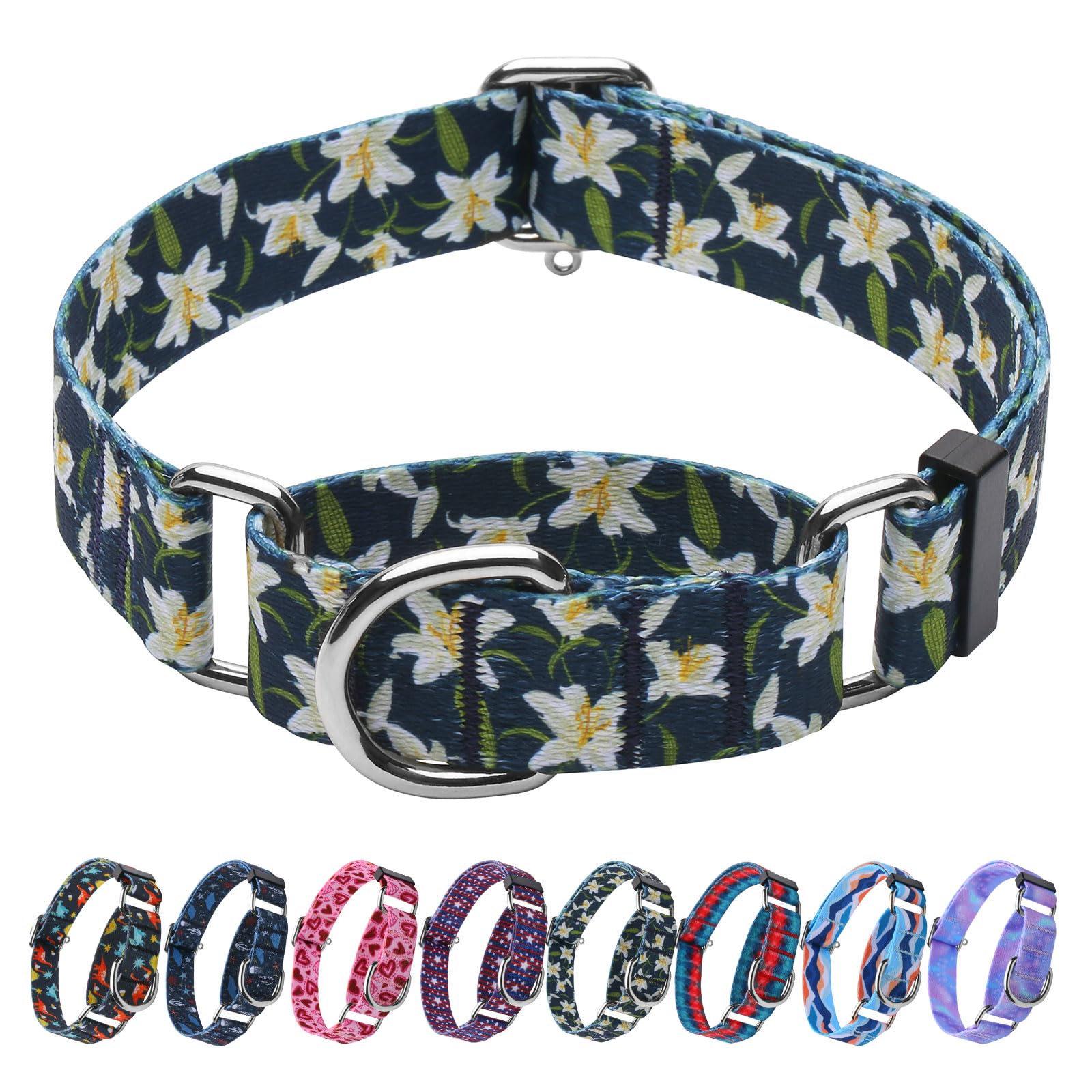 Hikiko Martingale Collar With No Buckle Cute Girl Female Floral Dog Collars For Small Dogs,Lily,S