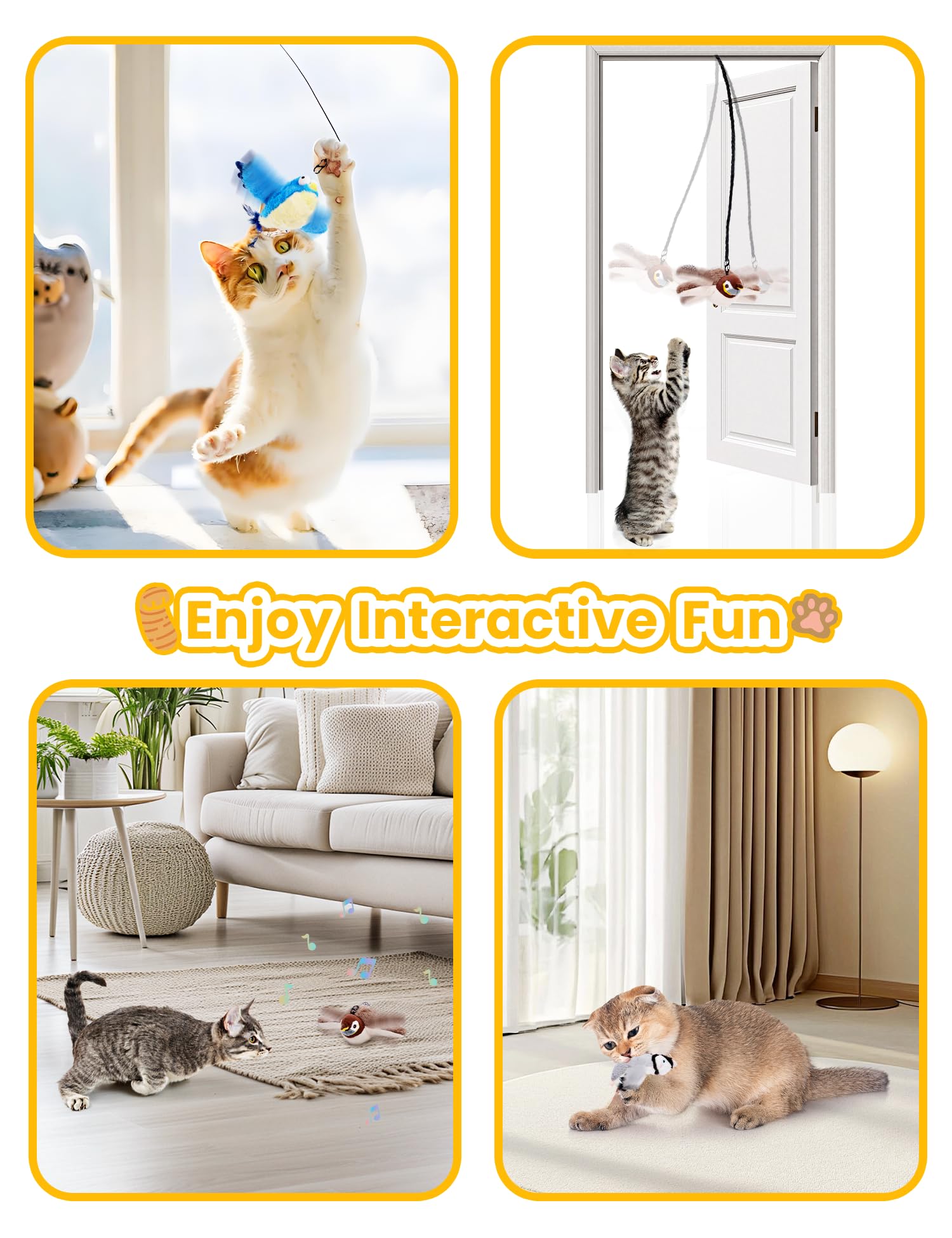 Eisfiel Flapping Bird Cat Toy, No Flying, Chirping Bird Cat Toy Flapping Wings, Interactive Toy For Kitten Or Small Dogs, Touch