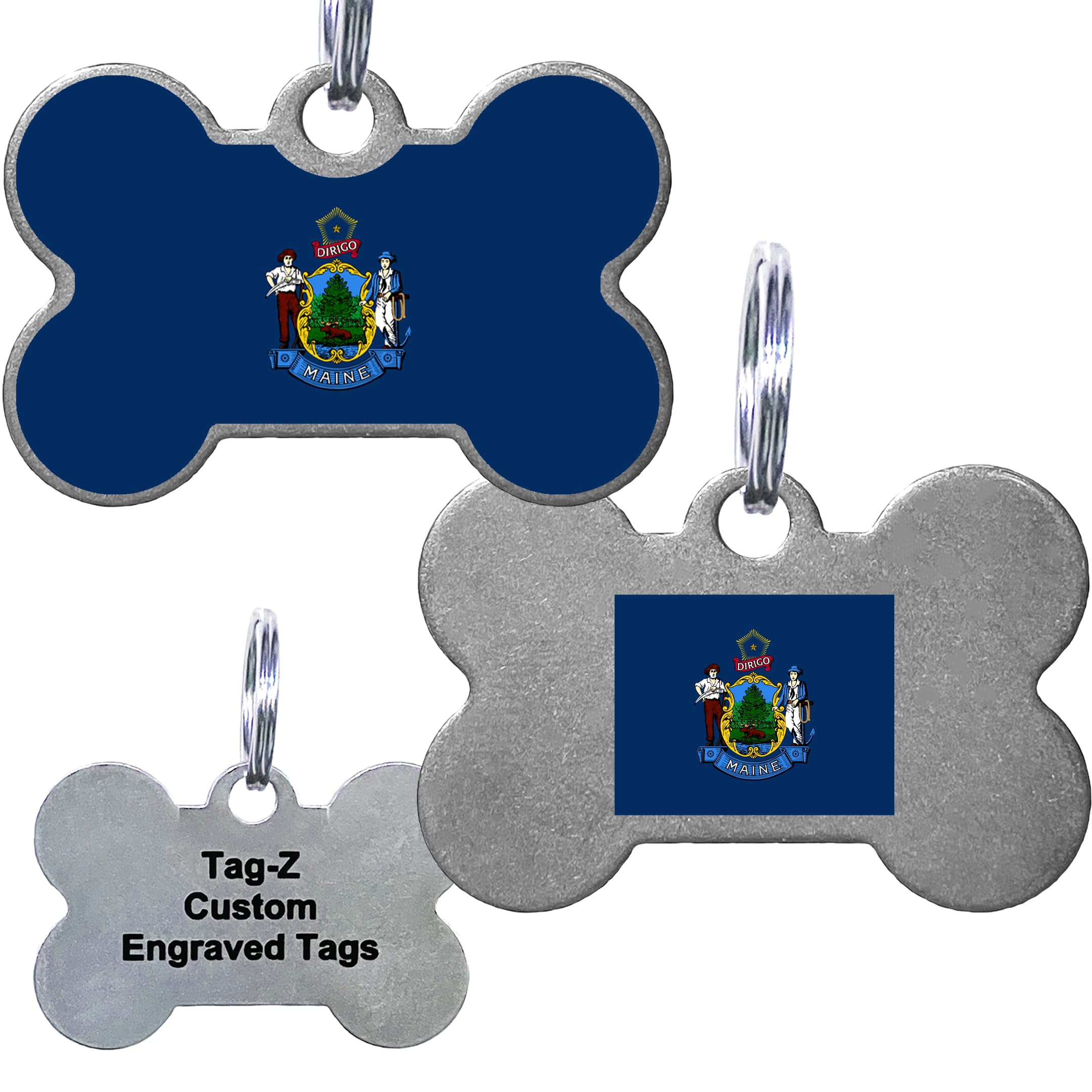Maine Flag Pet Id Tags, Custom Printed And Laser Engraved Bone