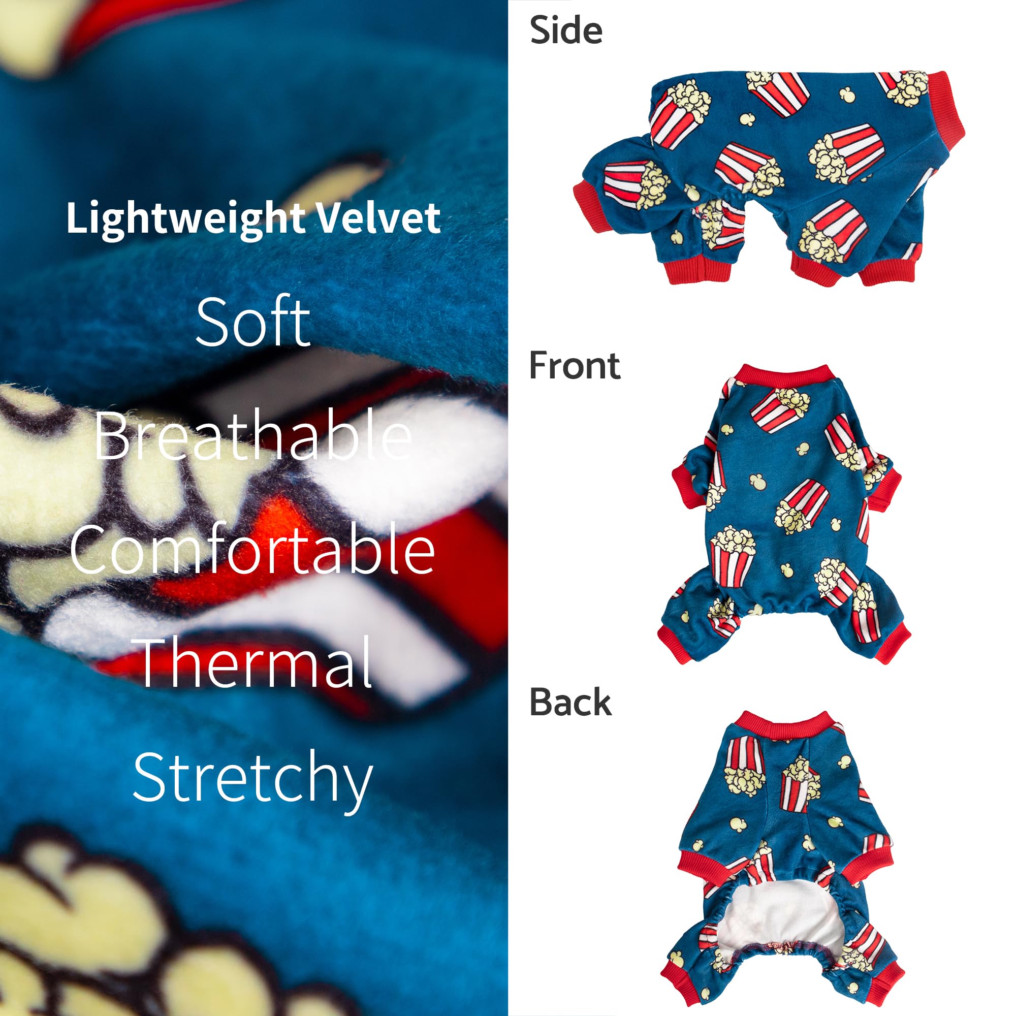 Fitwarm Popcorn Dog Pajamas, Funny Dog Clothes For Small Dogs Boy Girl, Fleece Pet Onesie With Feet, Blue, Red, White, Yellow, L