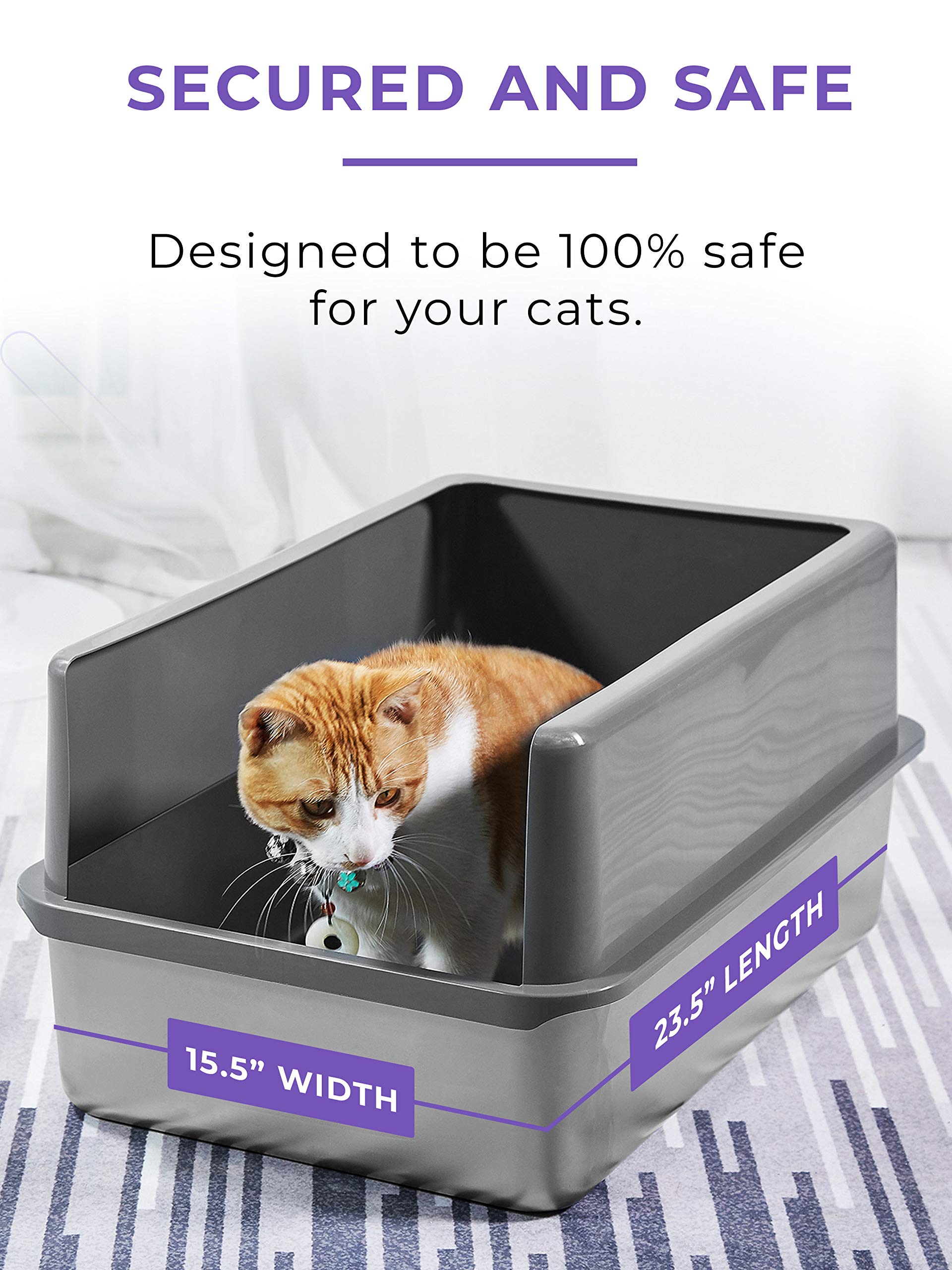 iPrimio XL Stainless Steel Litter Box with Enclosure - High-Sided, Easy Cleaning Litter Box for Big Cats, 1 Pan