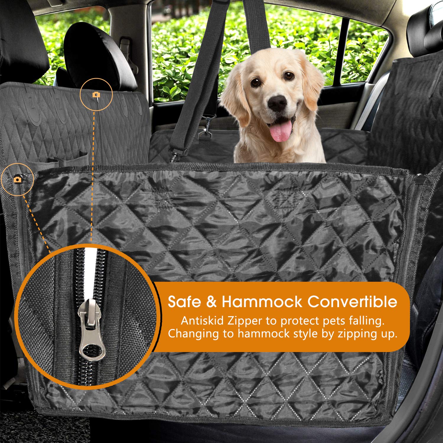 Vailge Extra Large Waterproof Dog Car Seat Cover, Heavy Duty Oxford Hammock, Black (60"W x 64"L) for Cars, Trucks, SUVs