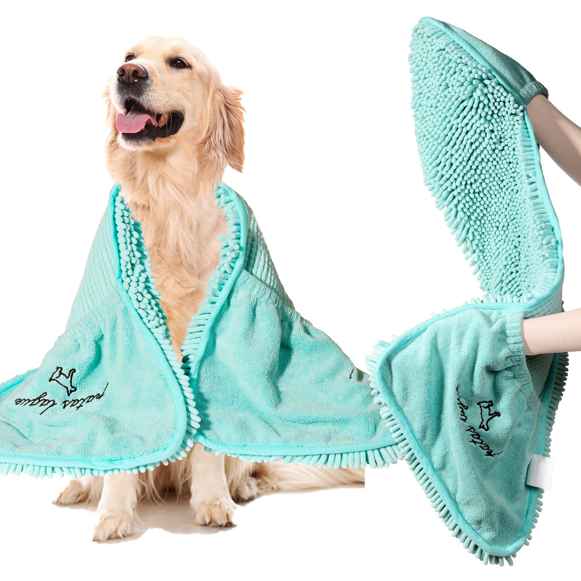 Patas Lague Absorbent Dog Towel For Drying Dogs Large, 35'X15' Extra Large Microfiber Quick Drying Pet Bath Towel With Hand Po