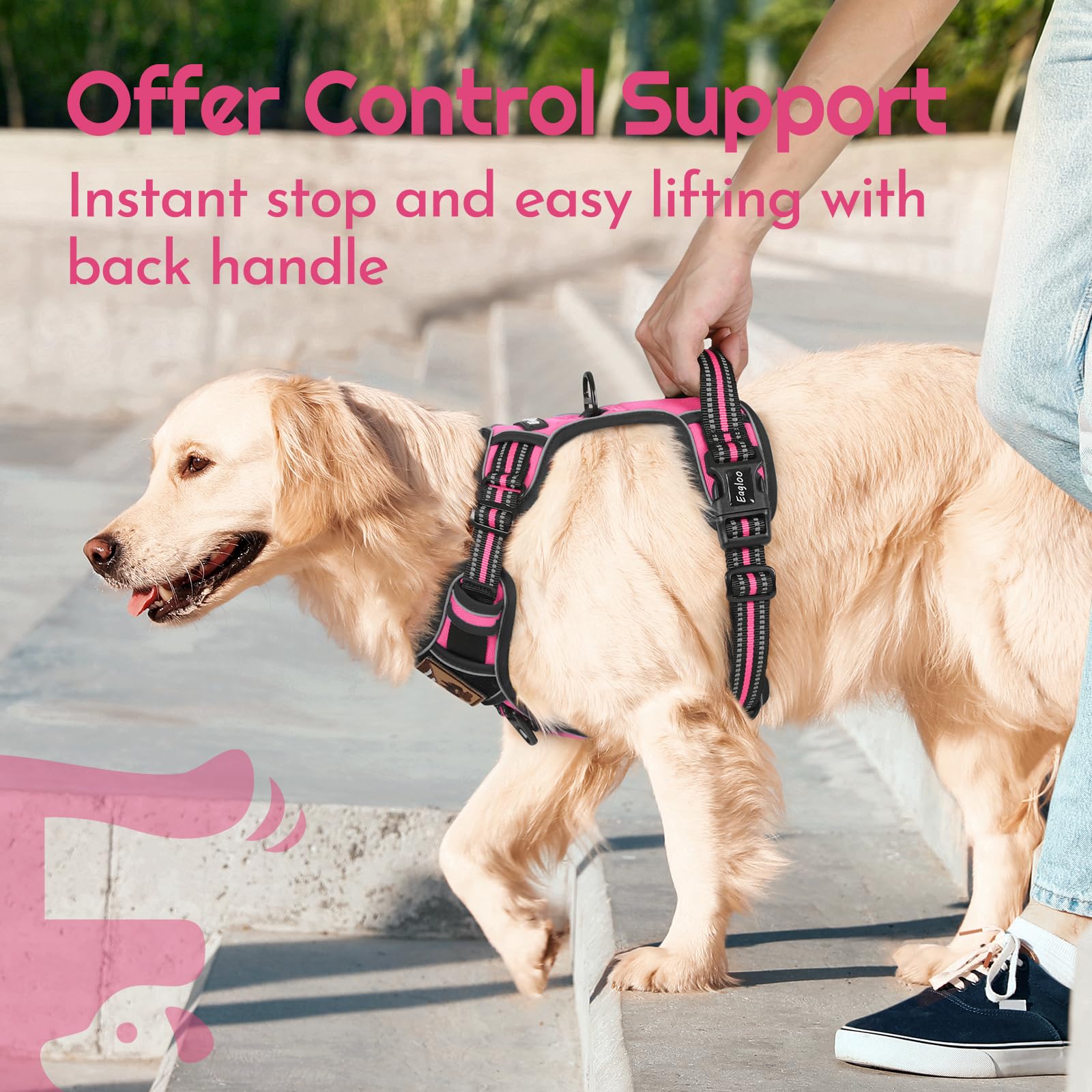 Eagloo Dog Harness for Large Dogs, Easy Wearing with 3 Buckles, Adjustable No Pull Pet Harness with 2 Rings for Walking, No Choc