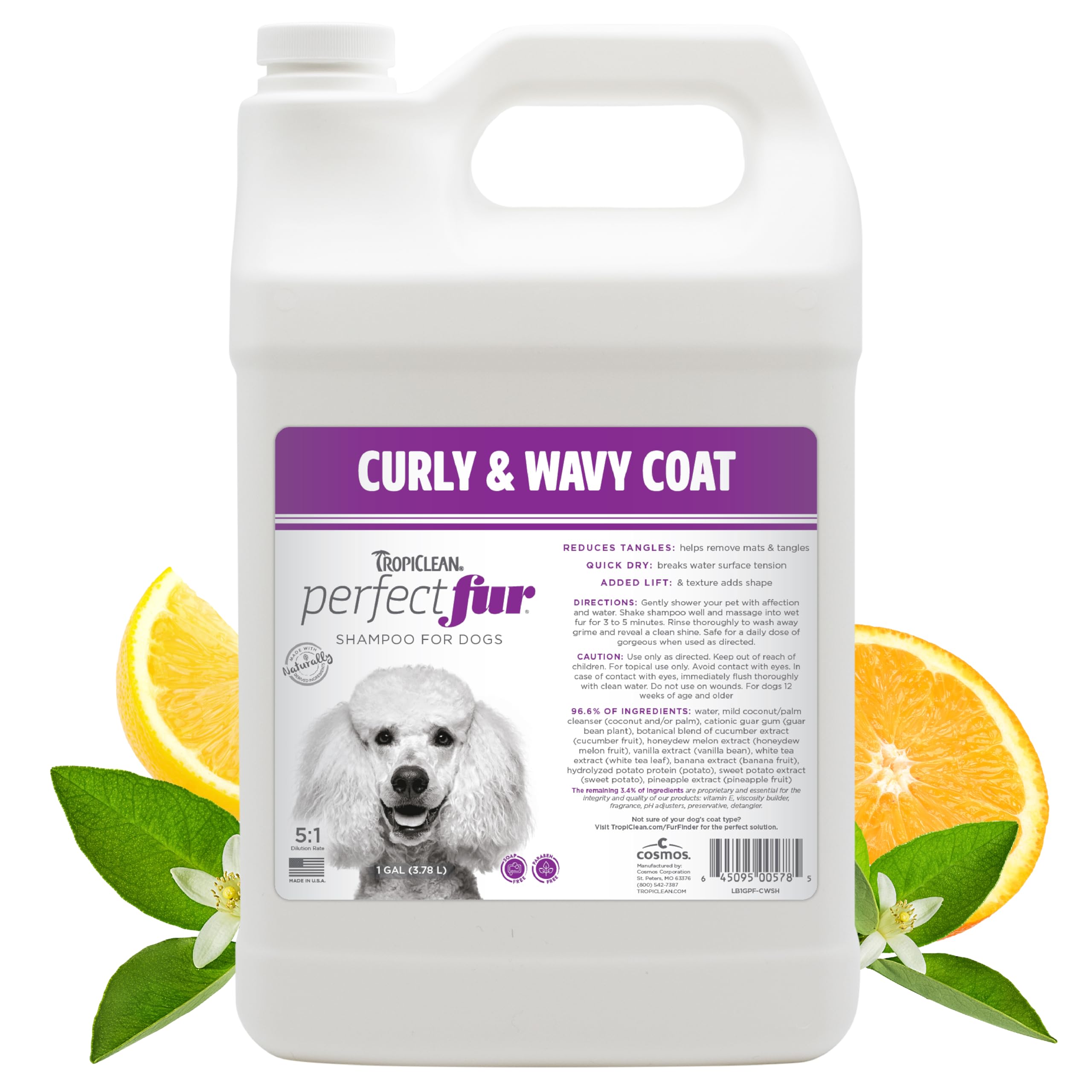 Tropiclean Perfectfur Detangling Dog Shampoo For Curly And Wavy Coats| 5:1 Concentrated Groomer Gallon| Made In The Usa| 1 Gallo