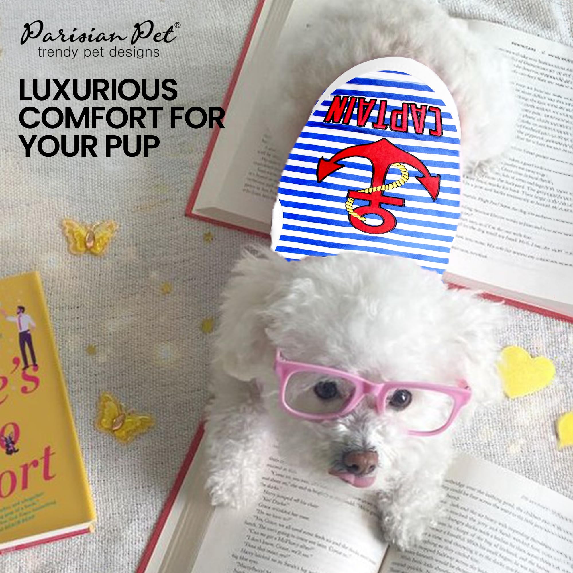 Parisian Pet Unisex Dog Tshirt - Embroidered  Captain  Dog Shirt - Breathable And Lightweight Dog Tank Top- Sleeveless Dog Tee S