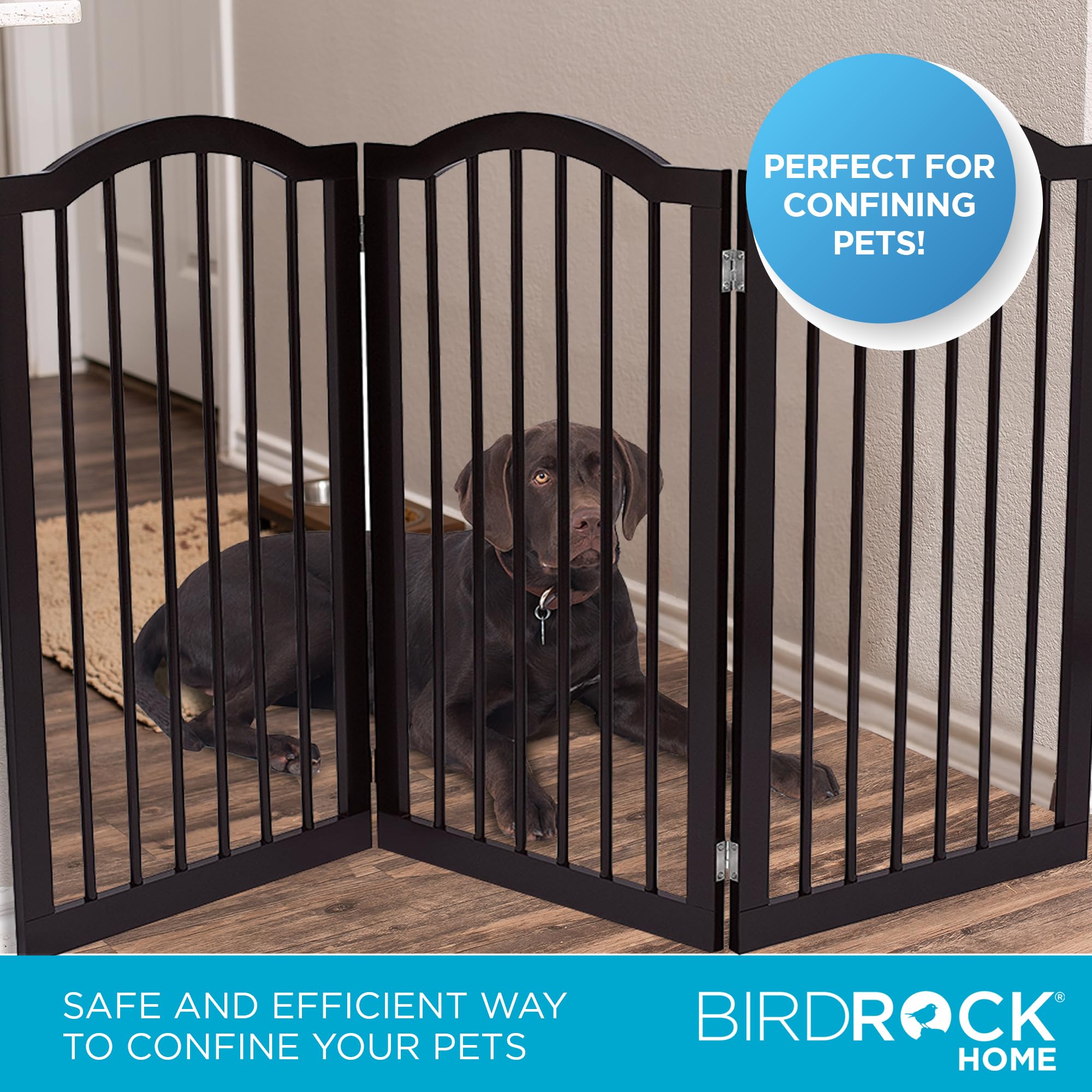 Internet'S Best Arched Top Dog Gate | 3 Panel, 36' H Wooden Pet Barrier For Dogs Or Cats | Freestanding Folding Room Divider For Doorways, Hallways, Stairs, And Porch | Portable, Extra Wide | Espresso