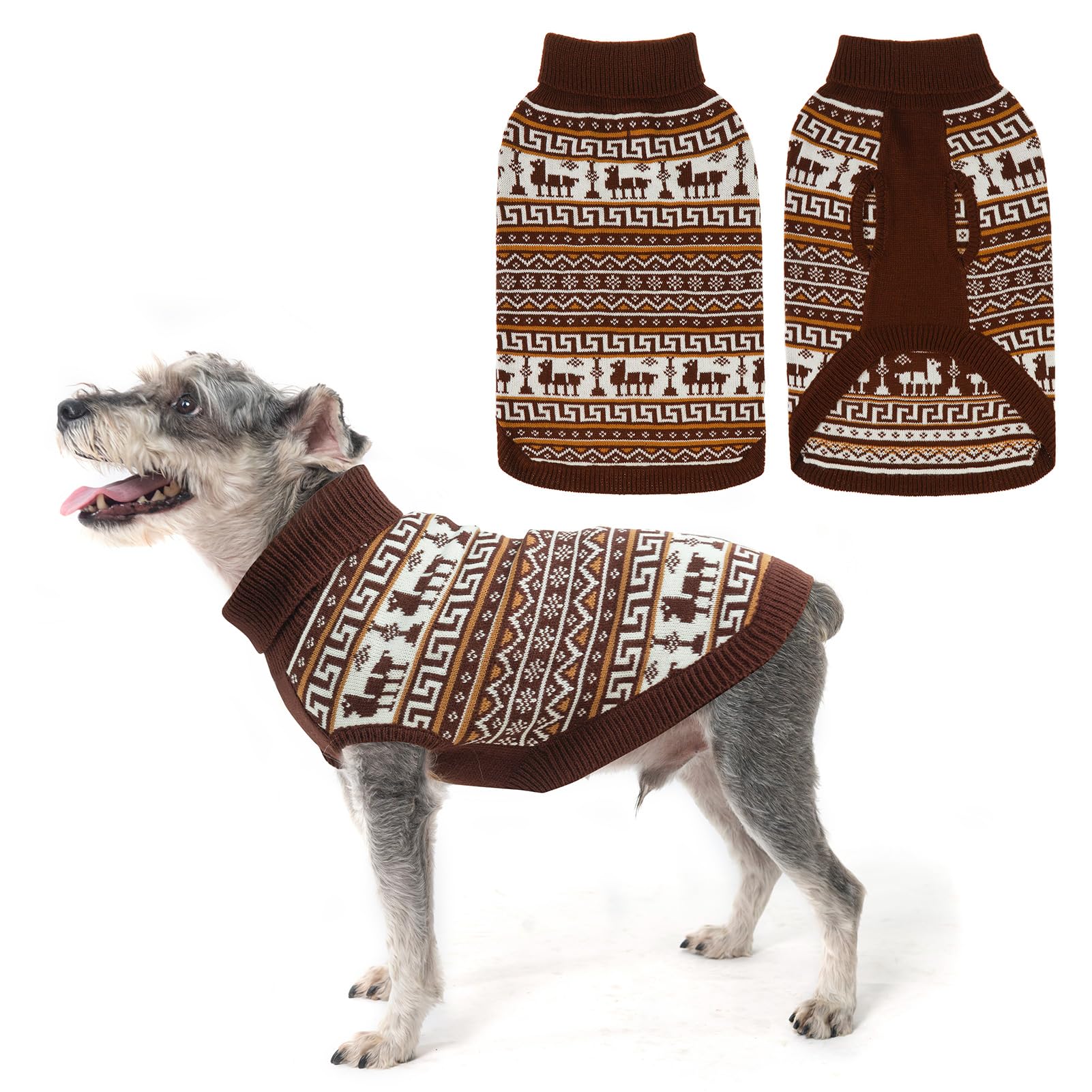 Scenereal Girls And Boys Winter Dog Sweater, Turtleneck Pullover - Xs Khaki-Reindeer, Christmas Outfit For Dachshund, Yorkie, Ch