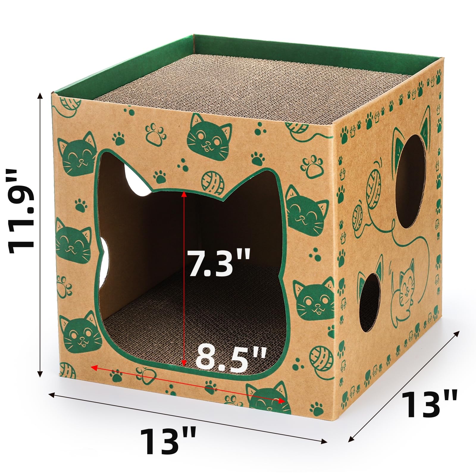 Pumtus 2 Pack Cardboard Cat Houses, Cat Play House With 2 Pcs Scratching Pad, Corrugated Cat Hideaway Cave, Cute Cat Condos Box,