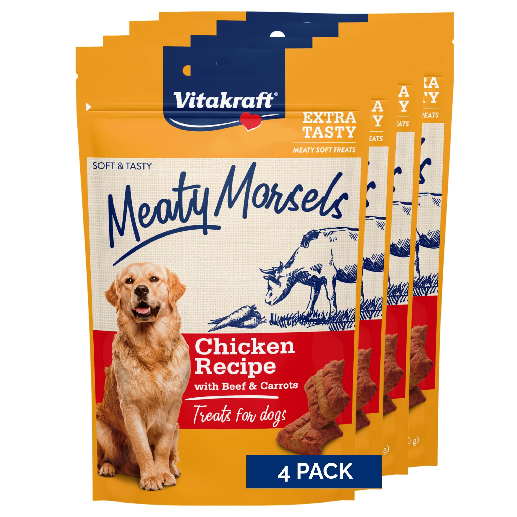 Vitakraft Meaty Morsels Dog Treat, Chicken Recipe with Beef & Carrots, Value-Pack, 4 Count