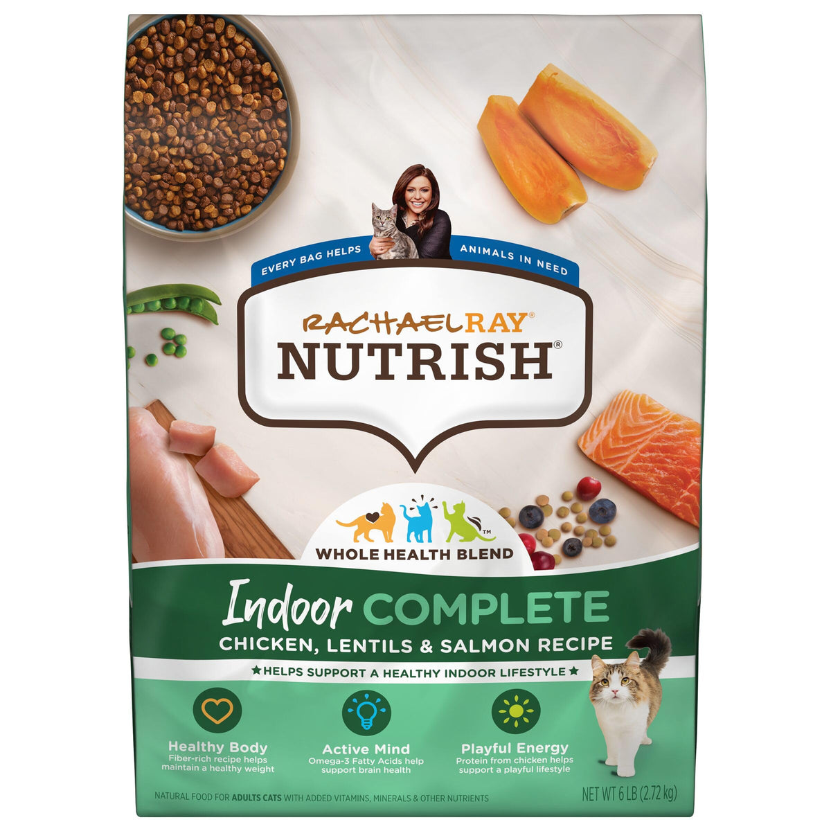 Rachael Ray Nutrish Indoor Complete Premium Natural Dry Cat Food, Chicken With Lentils & Salmon Recipe, 14 Pounds (Packaging May Vary) (1826690300)