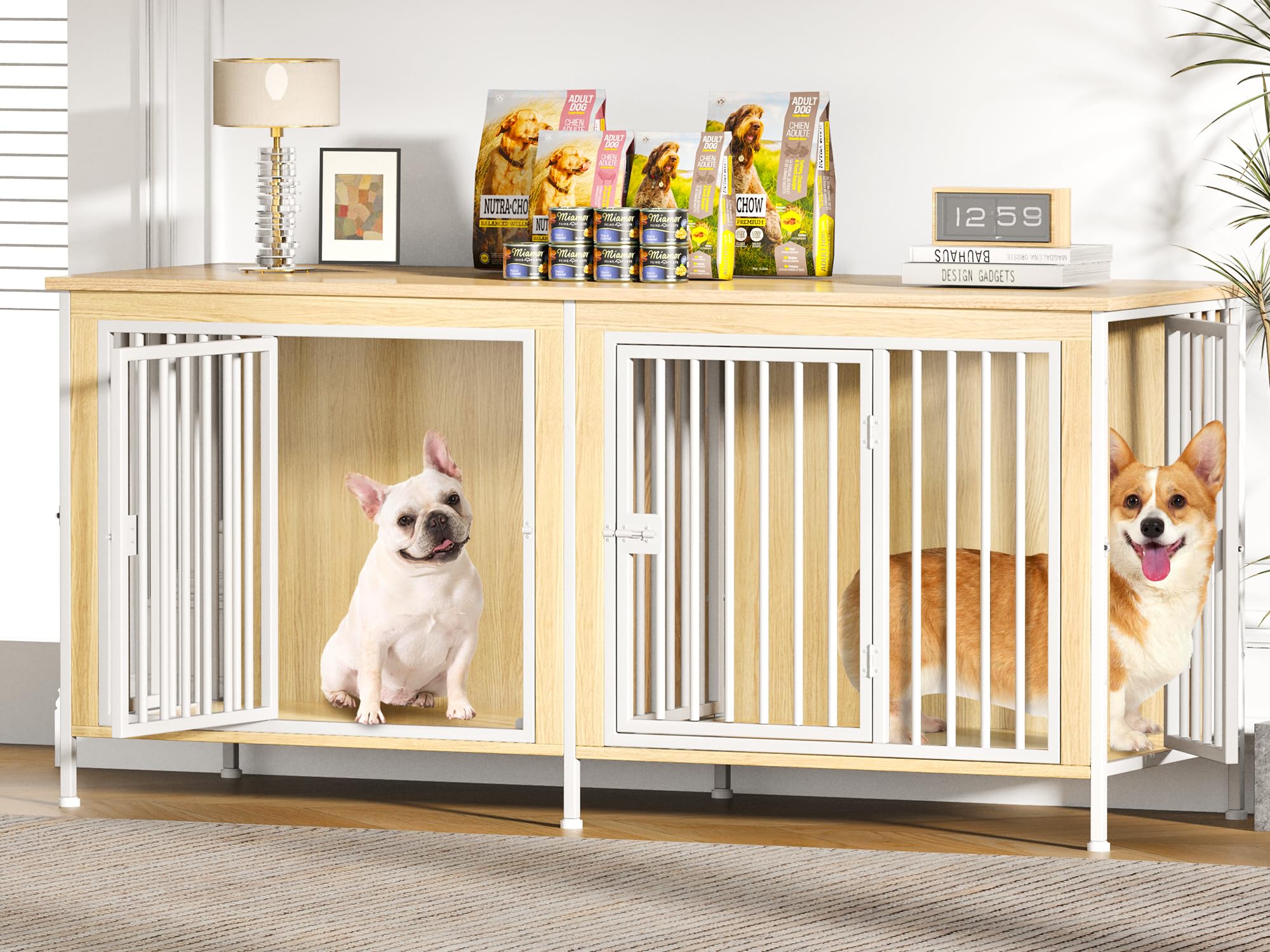 EasyCom 39.96 XL Wooden Large Dog Crate Furniture for Medium and Large Breed, Chew-Resistant Dog Kennel Furniture Indoor with 2 