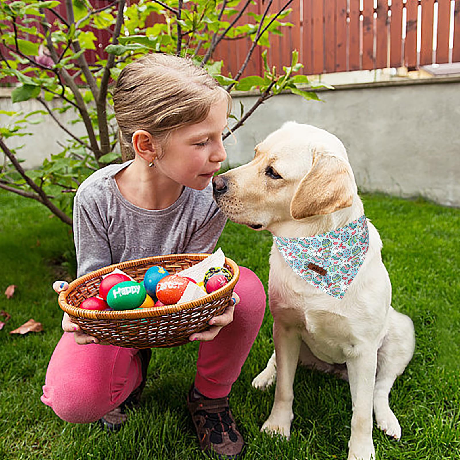 Babole Pet Easter Dog Bandanas 2 Pack, Easter Eggs & Egg Stripe Pattern Easter Dog Scarf Bib For Boy And Girl, Cute Holiday Band