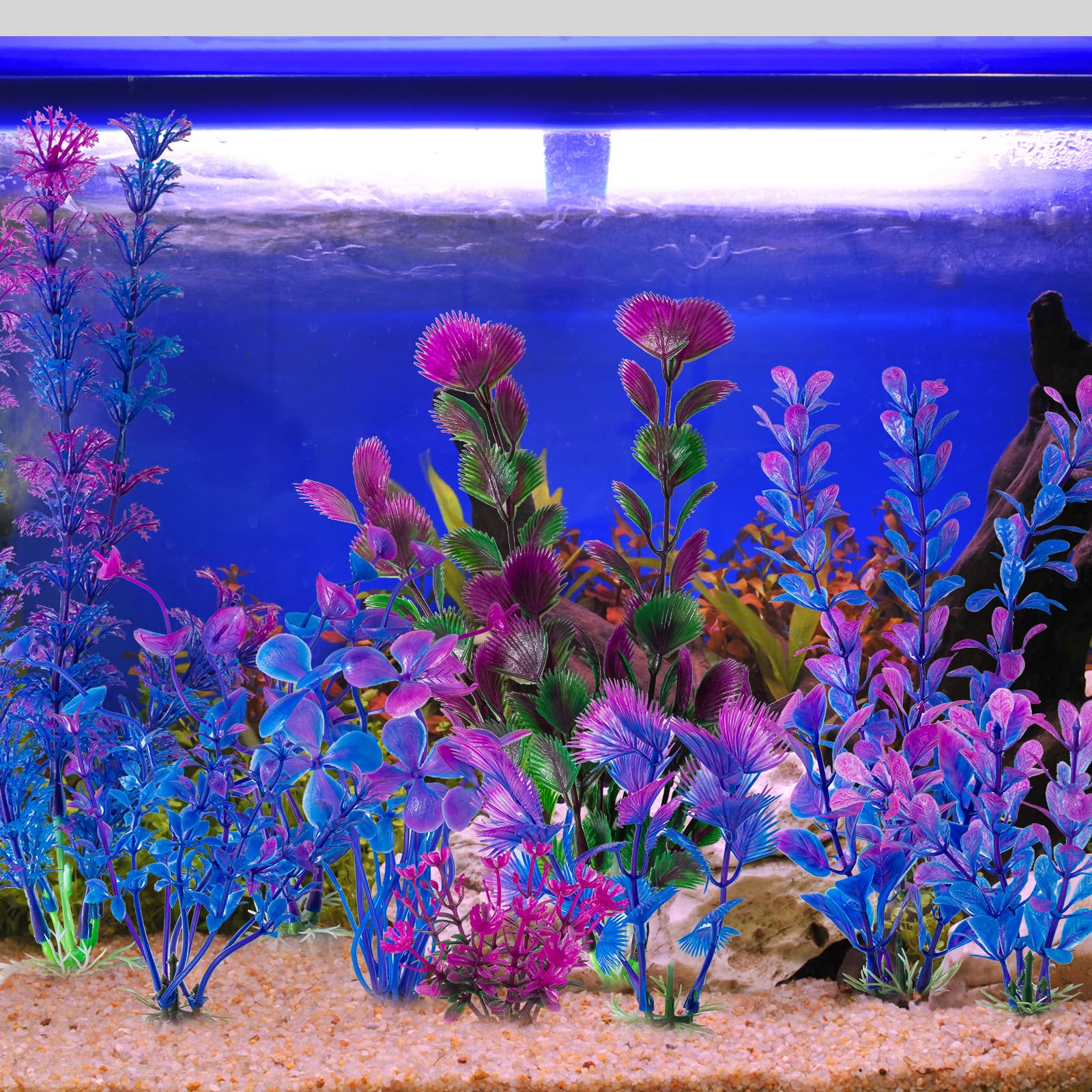 COMSUN 10 Pack Artificial Aquarium Plants, Small Size 4 inch Approximate Height Fish Tank Decorations Home D  cor Plastic Purple