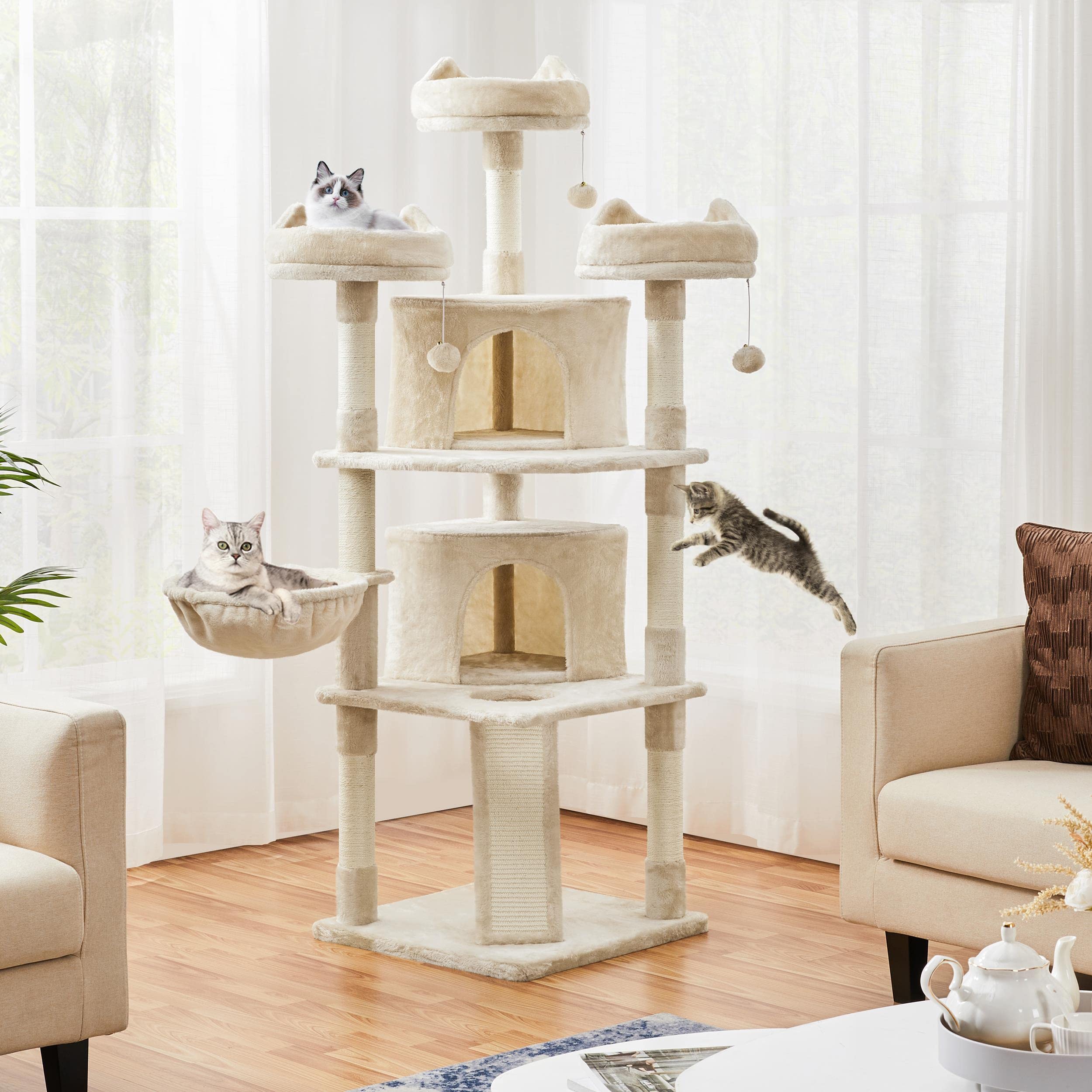 Yaheetech Cat Tree Cat Tower, Multilevel Cat Condo With Sisal Scratching Post As Indoor Cats Play House, Beige, 68.5In