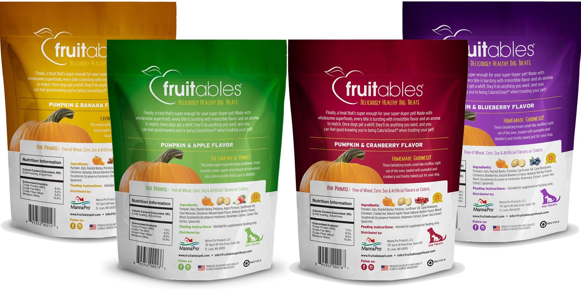 Fruitables Baked Dog Treats - Pumpkin Treats for Dogs - Healthy Low Calorie - Free of Wheat, Corn and Soy - 7 oz (Variety Pack o