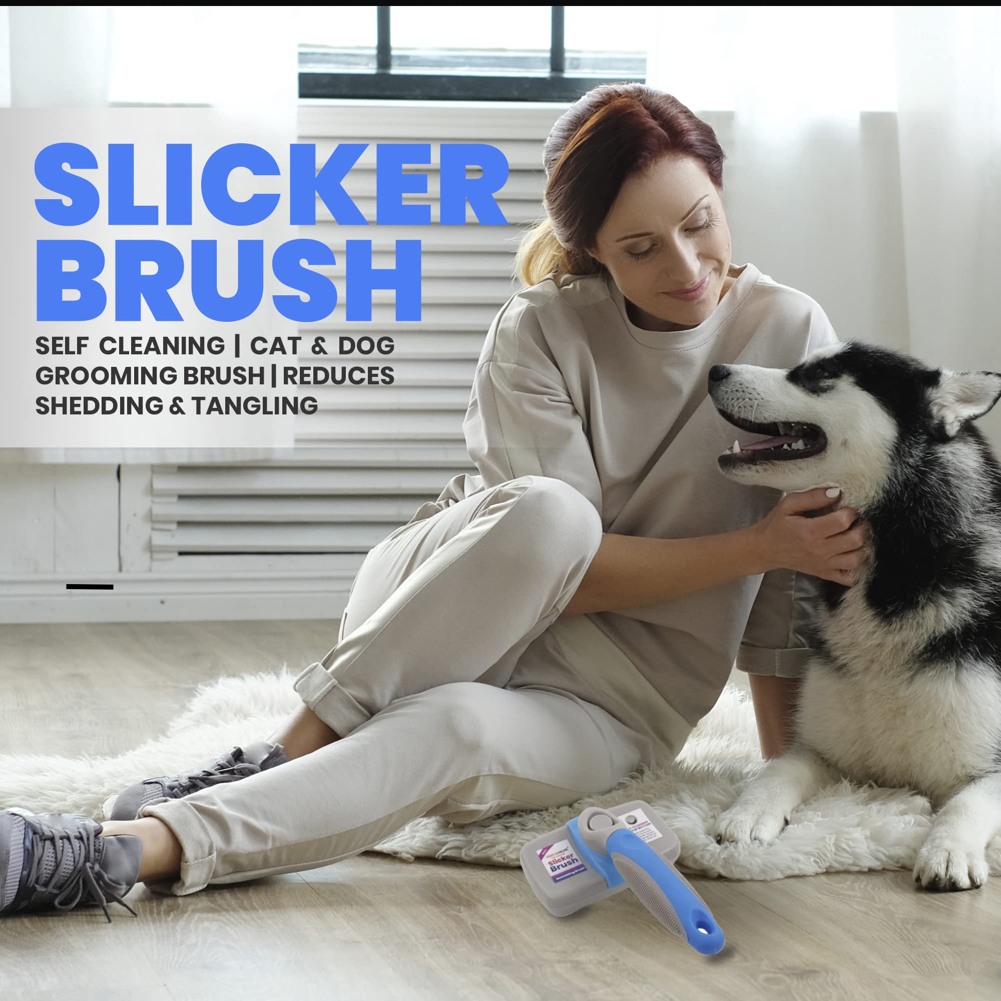 Performore Pet Grooming Brush, Self Cleaning Slicker Brush With Stainless Steel Wire Bristles For Dogs And Cats, Shedding Grooming Tools For Fur Pets Hair Brush