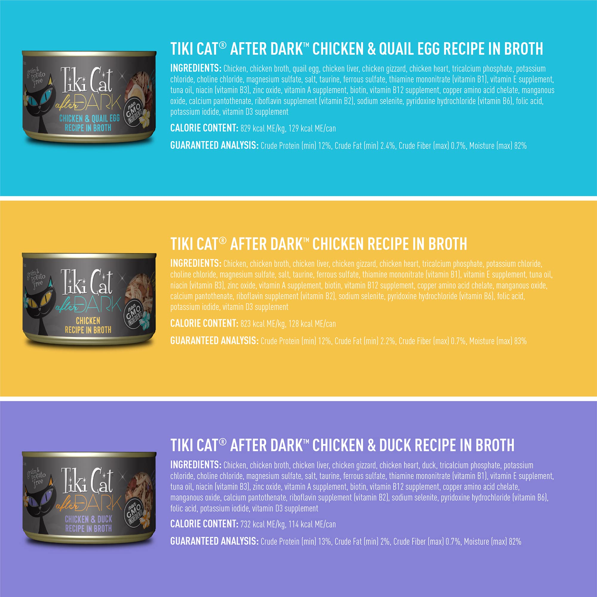 Tiki Cat After Dark, Variety Pack, High-Protein and 100% Non-GMO Ingredients, Wet Cat Food for Adult Cats, 5.5 oz. Cans (Pack of
