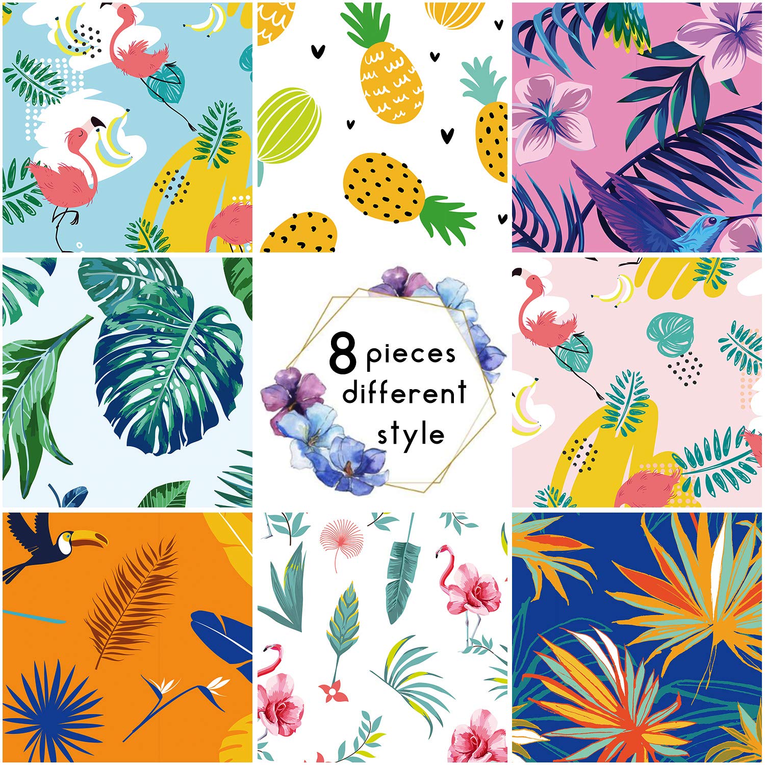 Frienda 8 Pieces Summer Pet Bandanas Triangle Dog Bandana Hawaiian Dog Scarf Triangle Bibs Adjustable Rainforest Fruit Flamingo