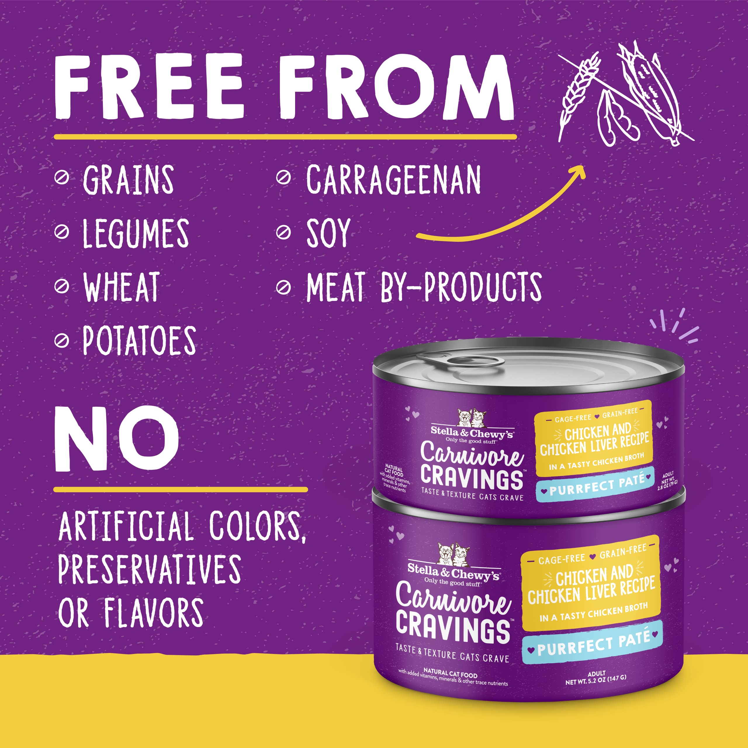 Stella & Chewys Carnivore Cravings Purrfect Pate Cans - Grain Free, Protein Rich Wet Cat Food - Chicken & Chicken Liver Recipe