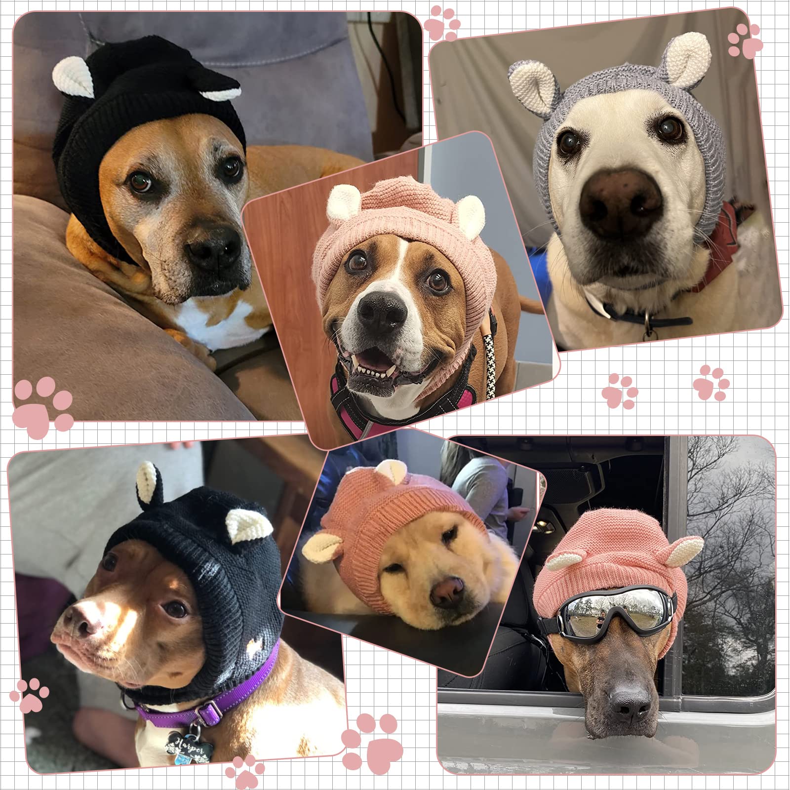 Quiet Ears For Dogs, Dog Ear Muffs Noise Protection Knitted Pet Ears Snood Head Wrap Hats For Medium To Large Cats Pets(Sky Blue
