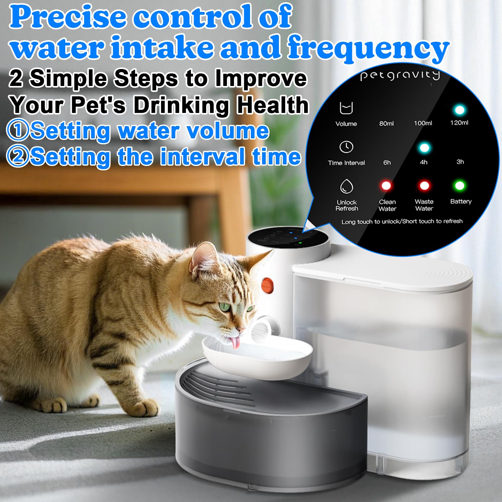 Aiersa Smart Pet Water Fountain, Automatic Pet Water Fountain No Filter Needed, Filterless Cat Water Fountain, Self-Cleaning Cat