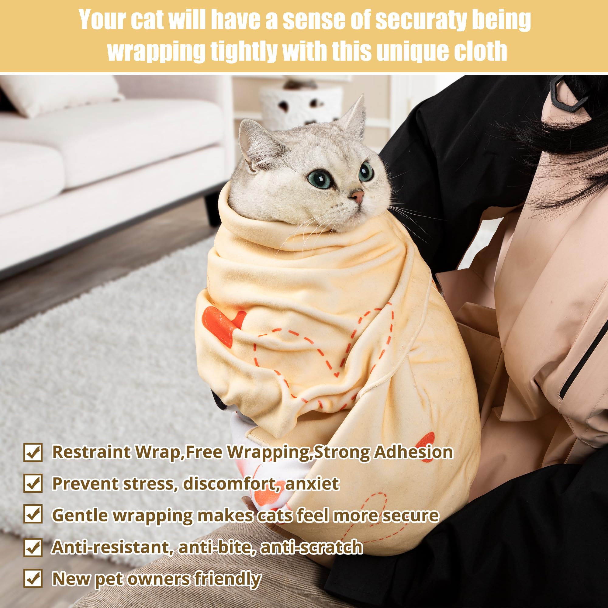Zingterra Cat Grooming Wrap,Anti-Escape Cat Wrap For Grooming,Self-Adherent Soft Cat Blanket To Wrap,Clip Nails, Anti-Bite, Anti