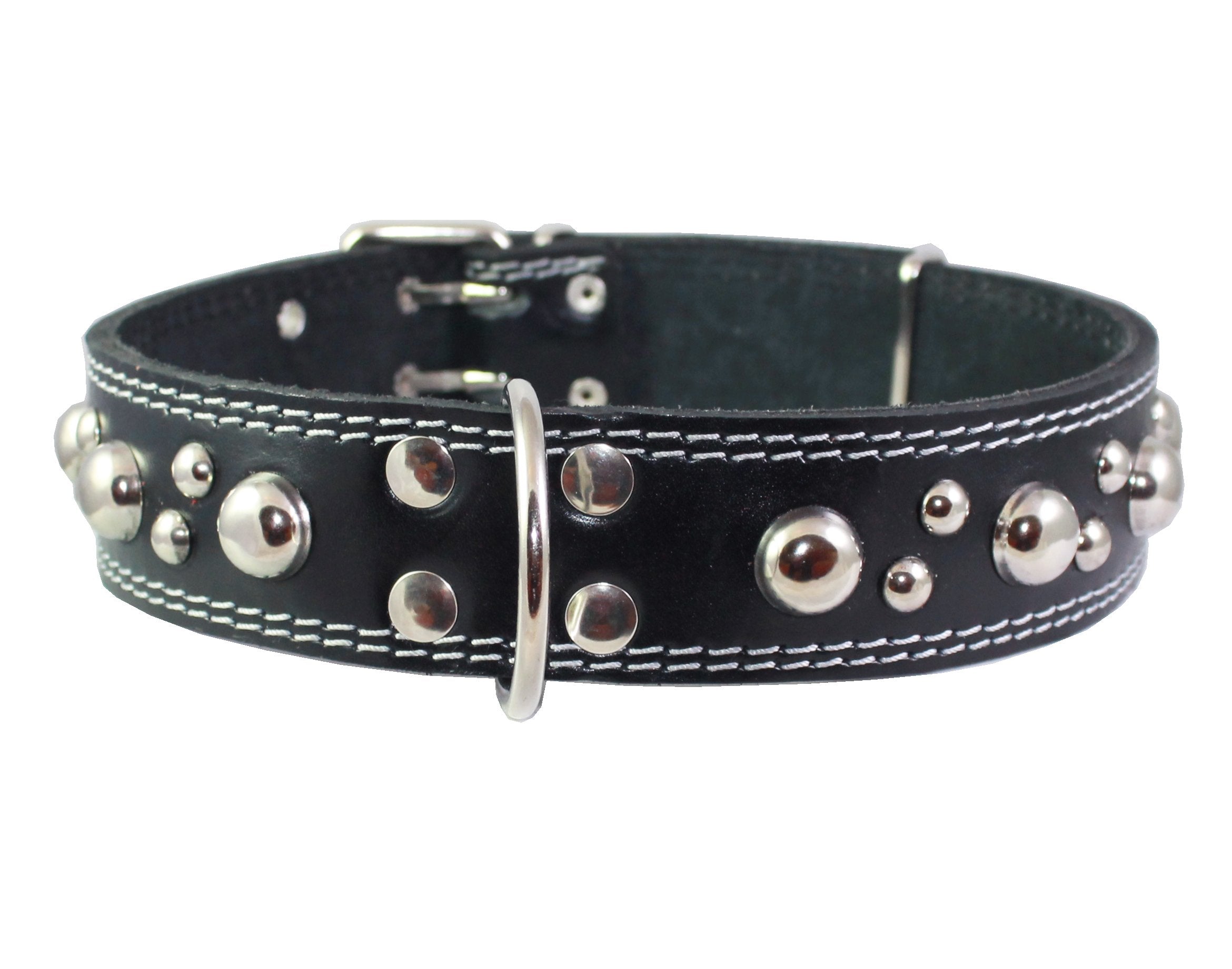 Genuine 1.75' Wide Thick Leather Studs Dog Collar. Fits 21.5'-26' Neck, Xlarge Breeds Great Dane