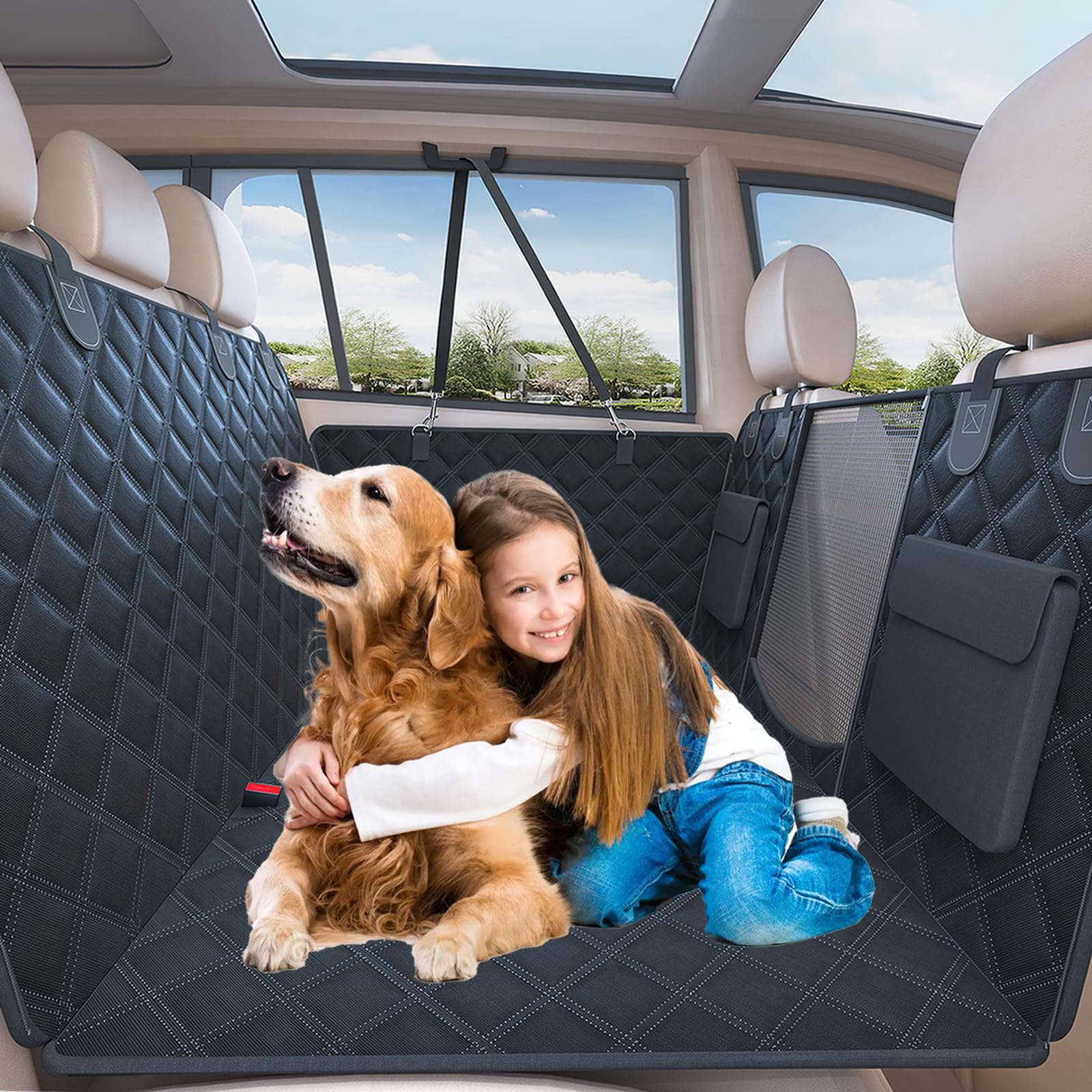 Ecozoro Dog Car Seat Cover For Back Seat, Waterproof Back Seat Extender Hard Bottom Holds 400Lbs, Sturdy Dog Hammock For Car Pet