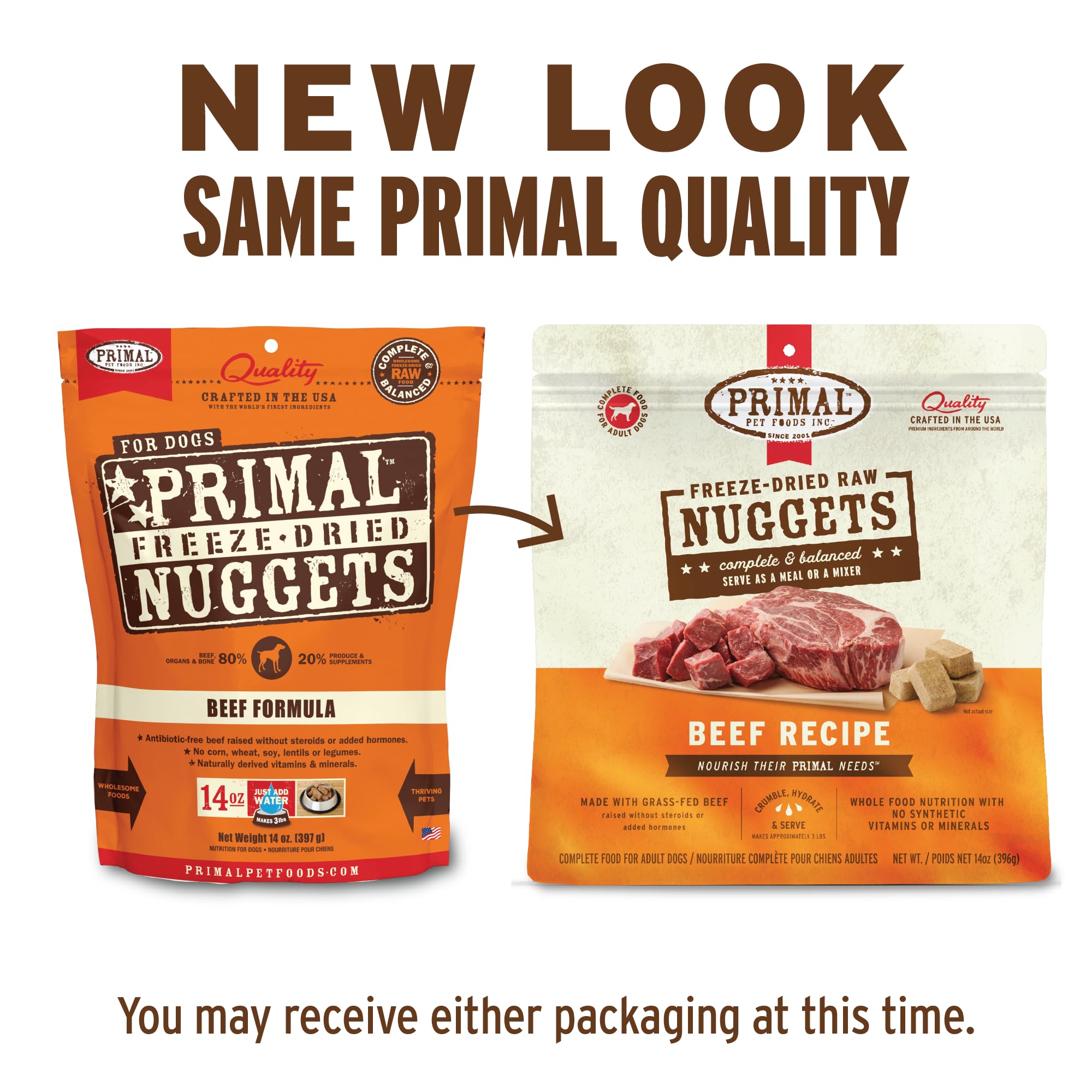 Primal Freeze Dried Raw Dog Food Nuggets, Beef, Complete & Balanced Meal, Also Use as Topper or Treat, Premium, Healthy, Grain F