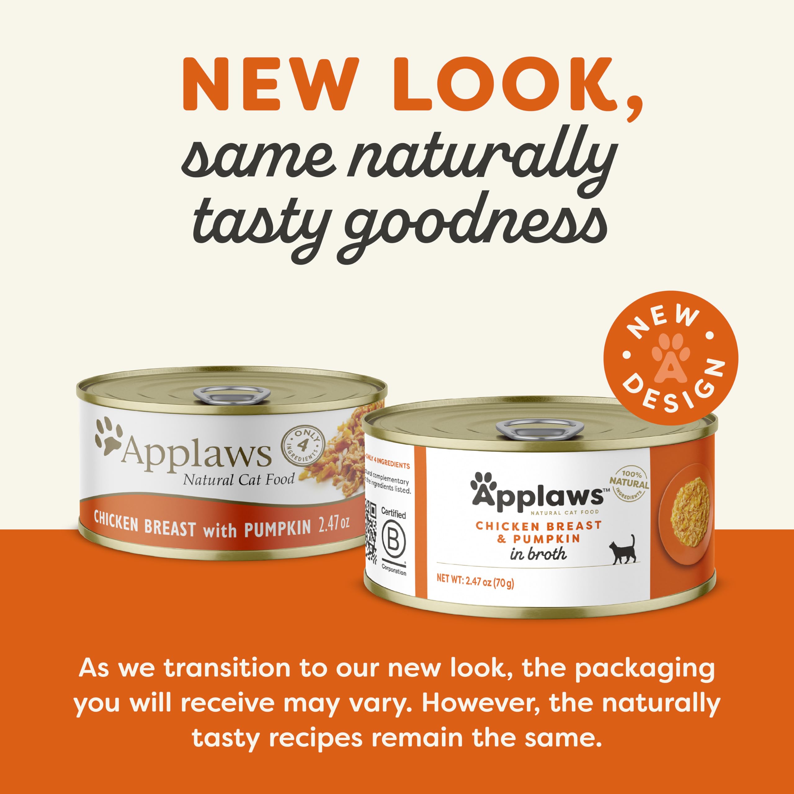 Applaws Natural Wet Cat Food, 24 Count, Limited Ingredient Canned Wet Cat Food, Chicken with Pumpkin in Broth, 2.47oz Cans