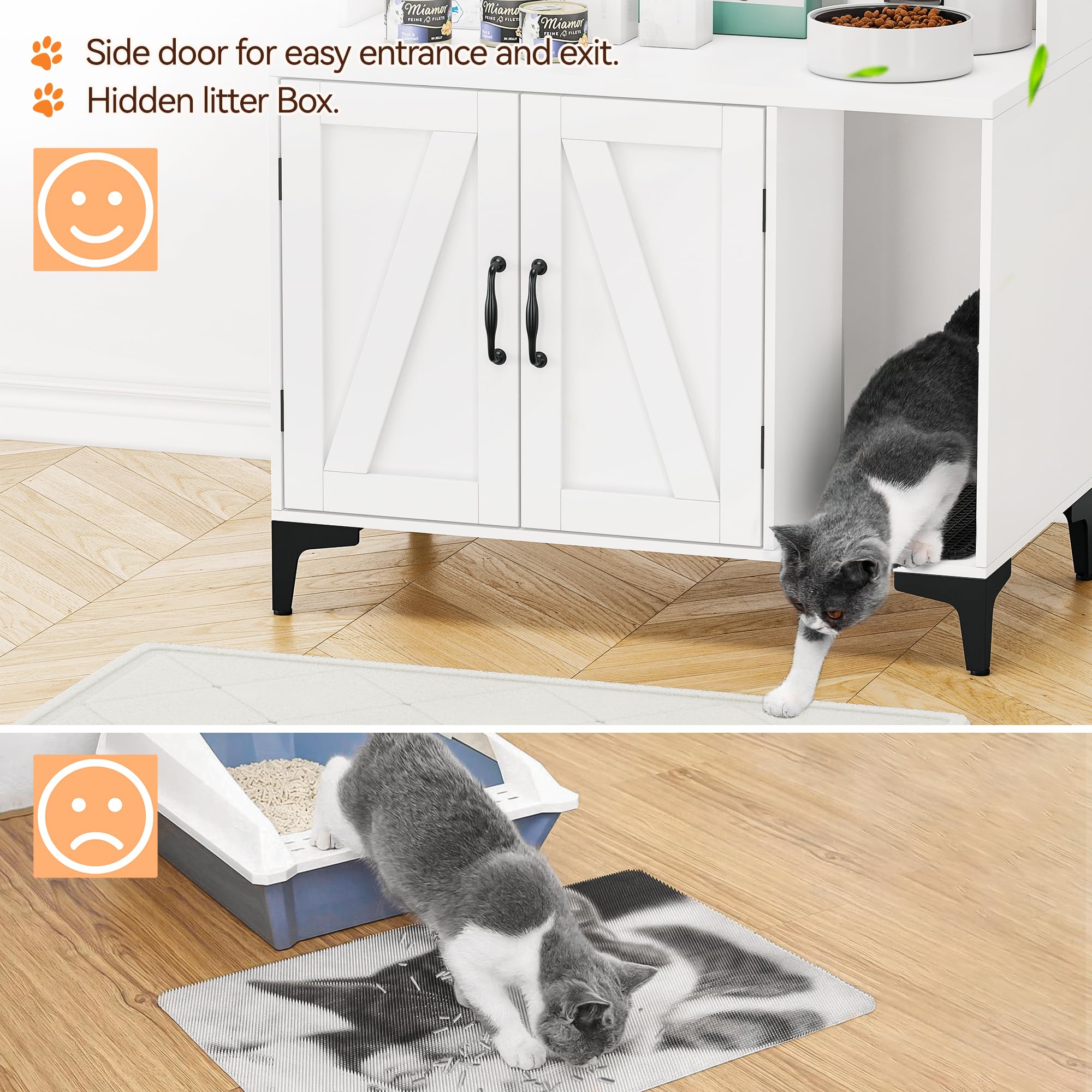 Gocaptain Cat Litter Box Furniture,Hidden Cat Box Enclosure With Shelf Storage,Cat Litter Box Enclosure, Wood Sturdy Cat Washroom Storage, Indoor Cat House Furniture, White