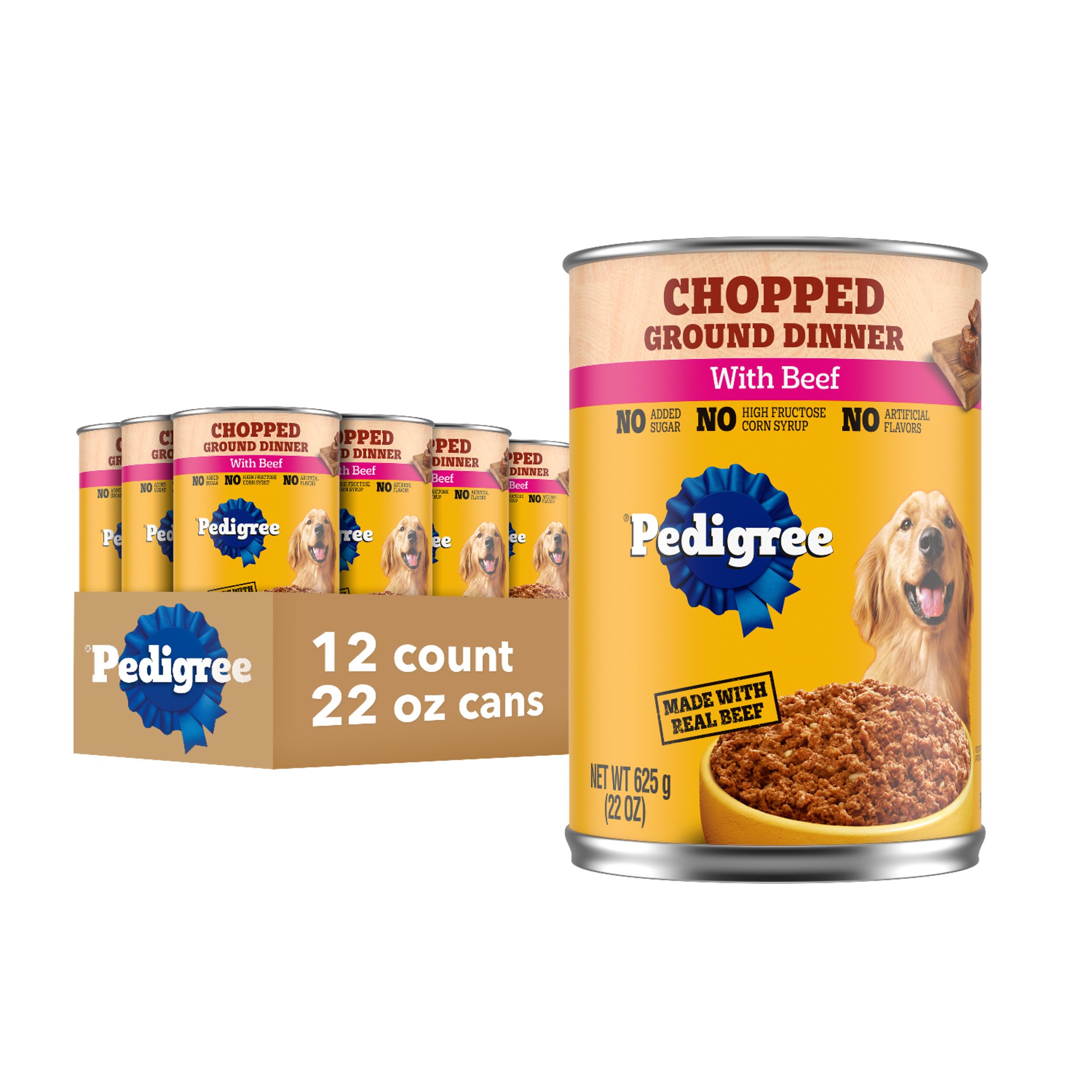 Pedigree Chopped Ground Dinner Adult Canned Soft Wet Dog Food With Beef, 22 oz. Cans (12 Count, Pack of 1)