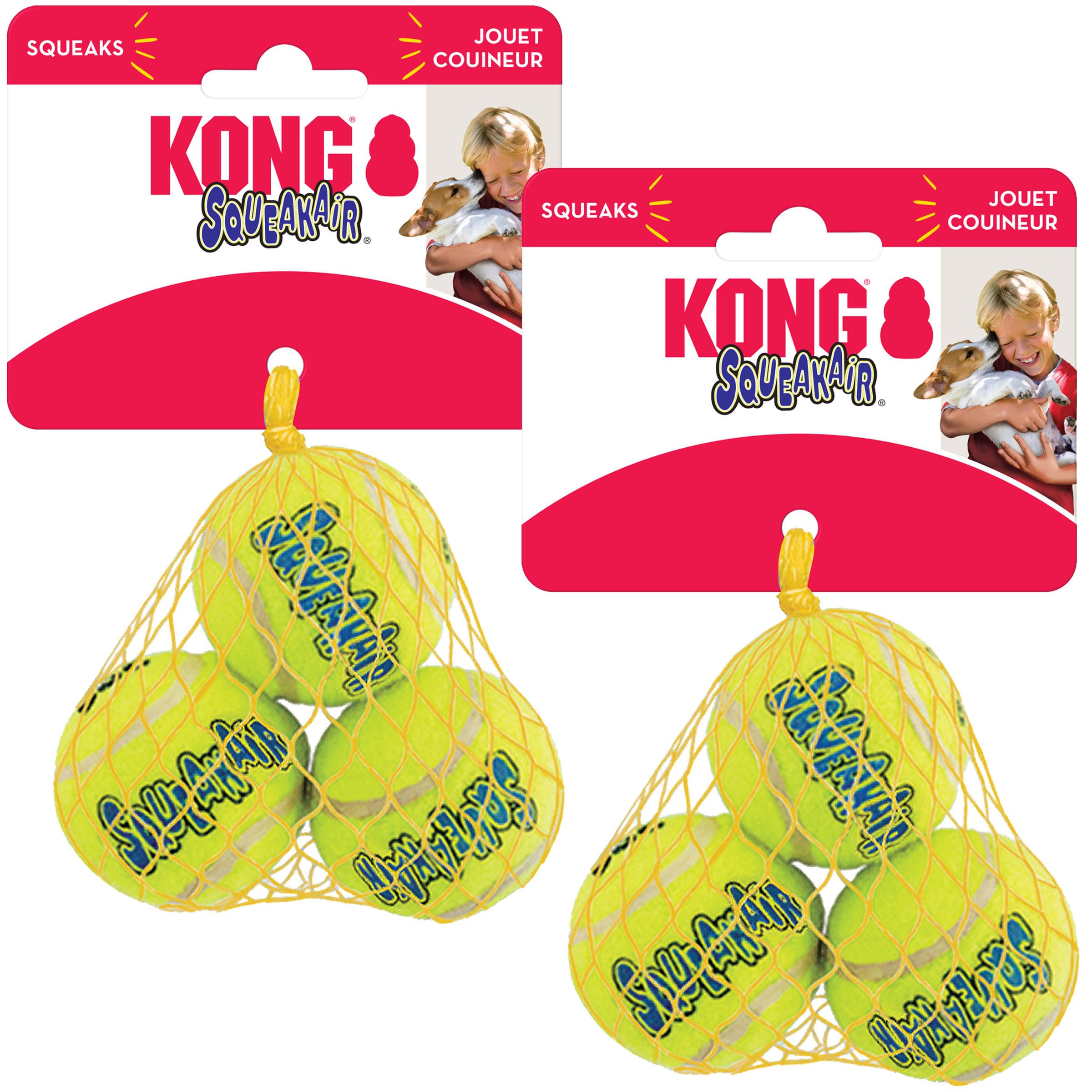 KONG SqueakAir Tennis Balls - Small - 6 Pack - Durable Squeaky Tennis Ball Dog Toy for Fetch, Non-Abrasive Felt, Gentle on Teeth