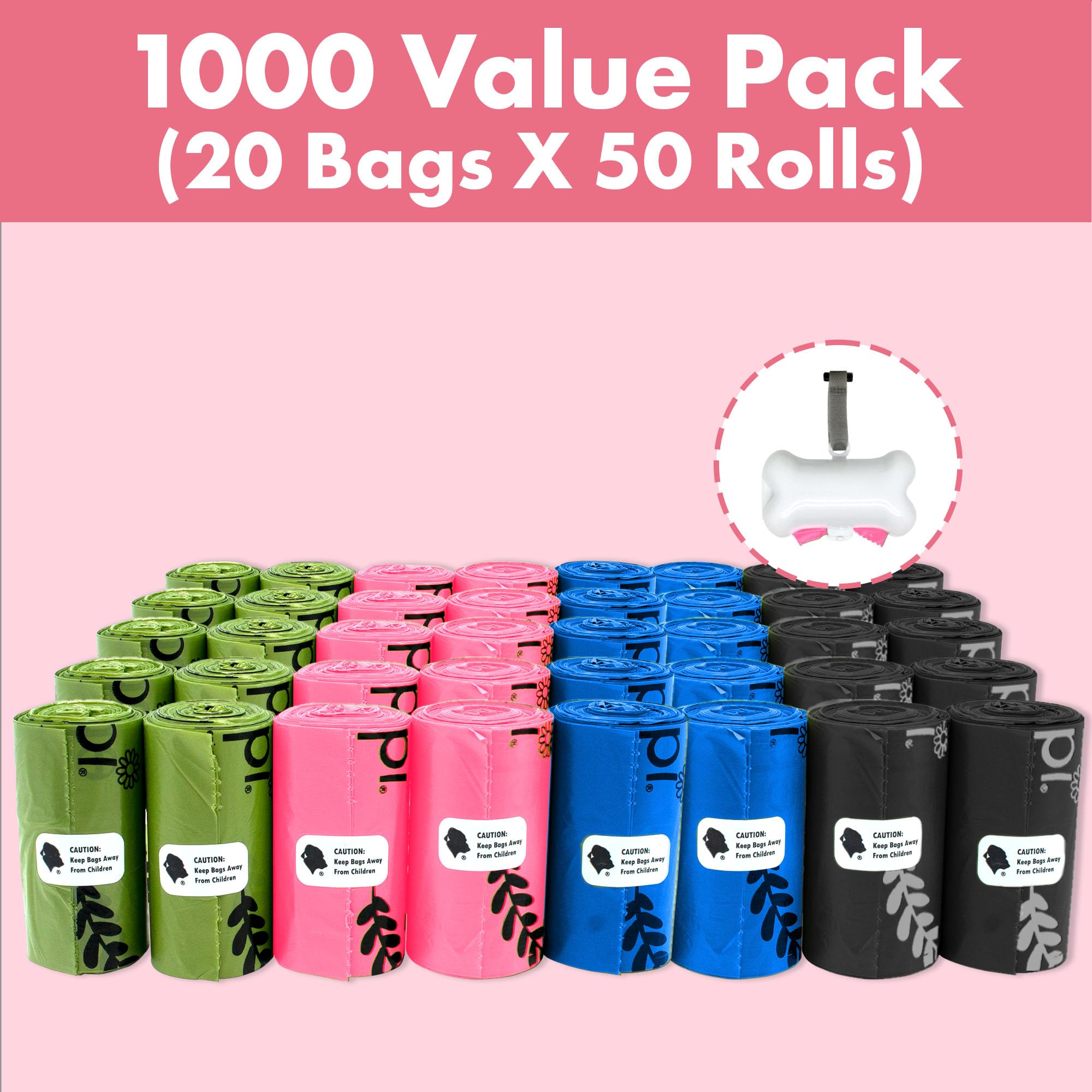 Gorilla Supply 1000 Multicolor Poop Bags For Dogs With Dispenser And Leash Tie, 9' X 13', Mixed