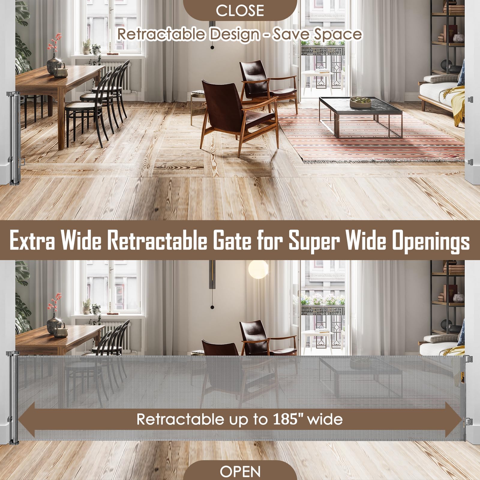 185 Inch Extra Wide Retractable Baby Gate Retractable Gate Outdoor Long Baby Gates Indoor Extra Long Dog Gate Extra Wide Baby Ga